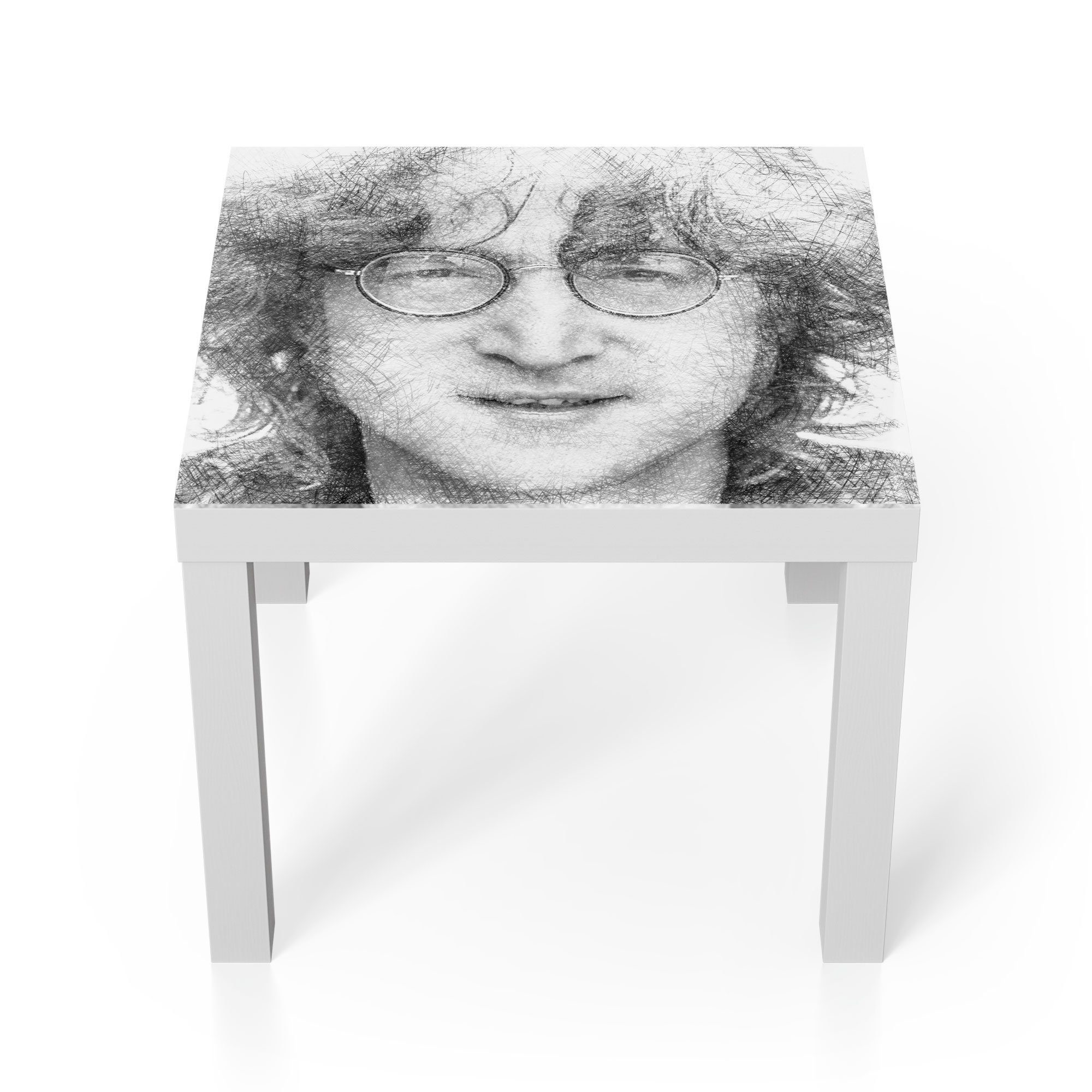 DEQORI Couchtisch 'John Beistelltisch modern Zeichnung', Glastisch Glas Lennon Weiß