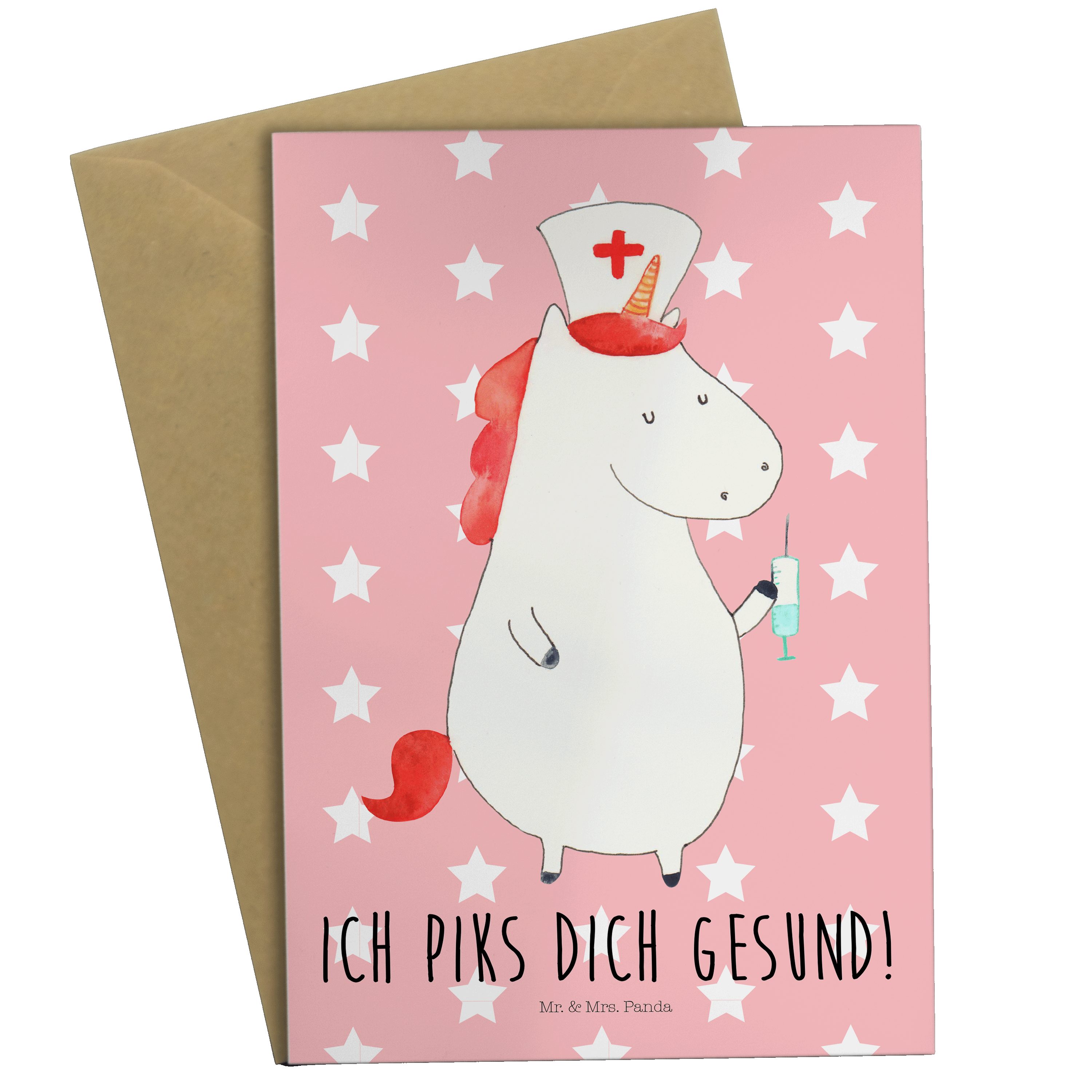 Rot Krankenschwester Panda - Geschenk, Pastell & Mrs. Mr. Karte, Grußkarte Hochzeitska - Einhorn