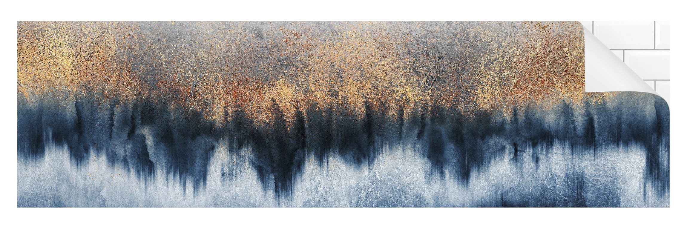 Bilderdepot24 Küchenrückwand gold dekor Abstrakt Aquarell Kunst Muster Goldener Horizont, (1-tlg., Nischenrückwand - für Fliesenspiegel ohne Bohren - matt), Spritzschutz Rückwand Küche Herd - Folie selbstklebend versch. Größen