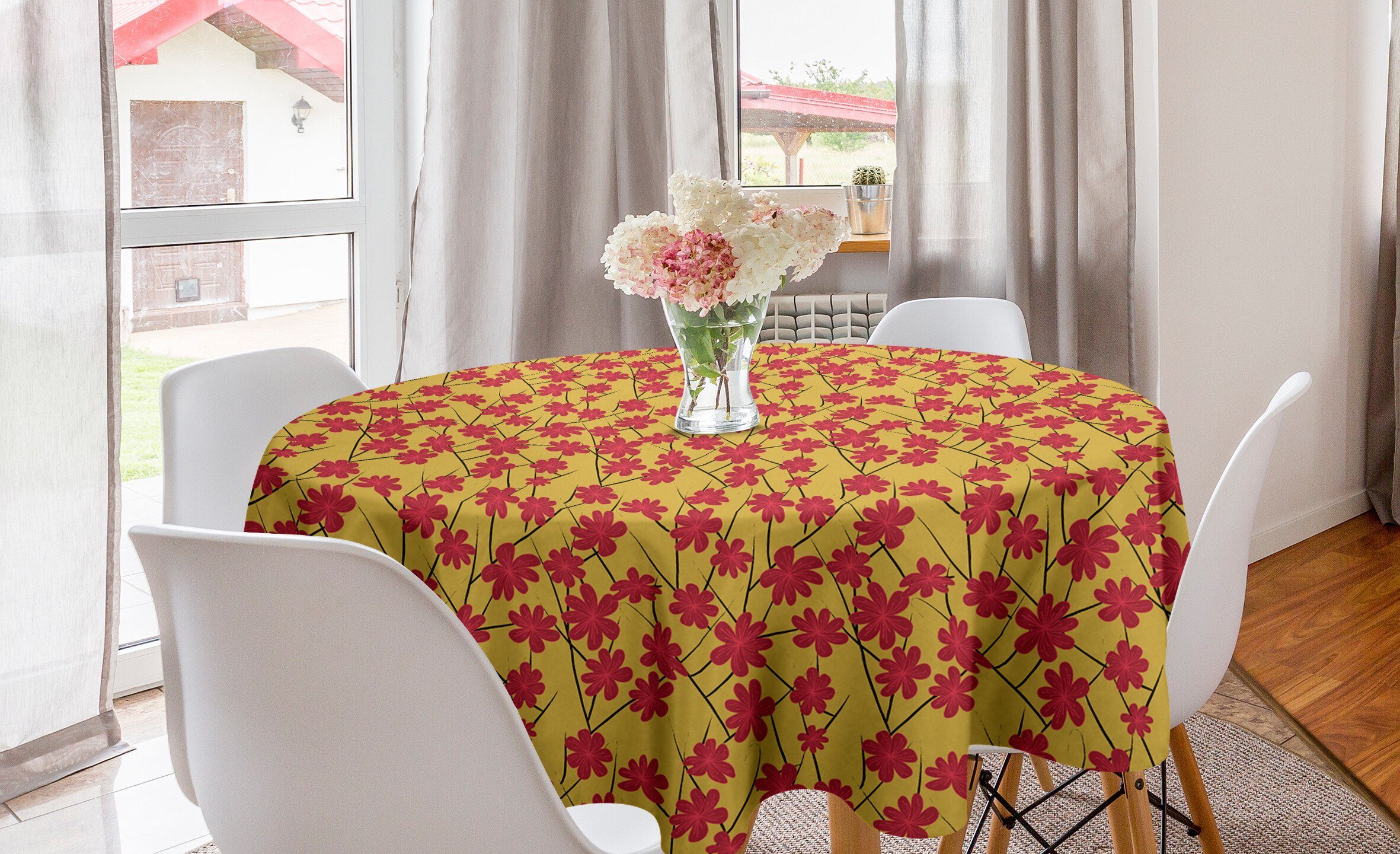 Abakuhaus Tischdecke Esszimmer Küche Japanische Tischdecke Kirschblüte Abdeckung Kreis Blumen für Dekoration