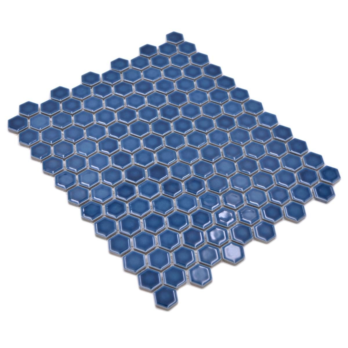 Mosafil Mosaikfliesen Keramikmosaik Fliesen Salomon Hexagon H23, Keramik 30.000x26.000, grün-blau, Verlegefertig auf ein Netz geklebt - Frostsicher - Wasserfest