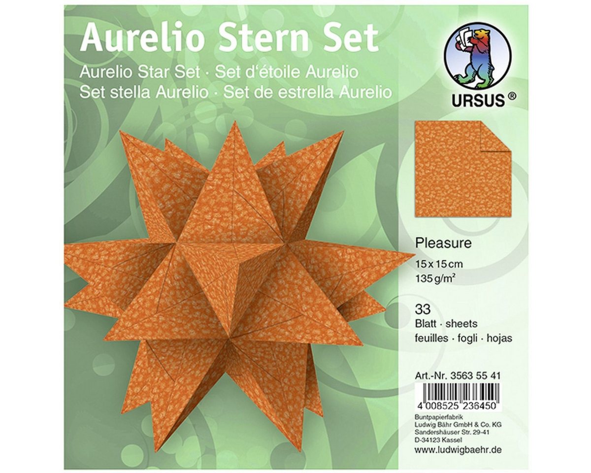 Thumbnail - Ursus - Ludwig Bähr Bastelkartonpapier Faltblätter Aurelio Stern Pleasure 135g/qm 15x15cm VE=33 BLatt orange