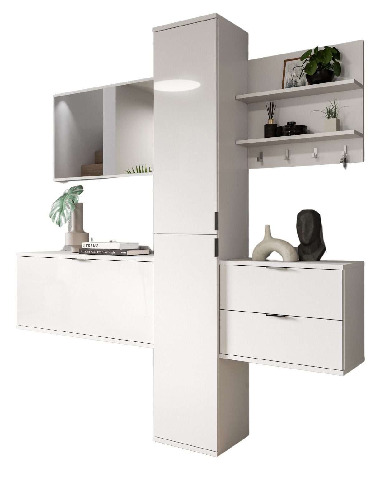 Inn.Furn Garderoben-Set SystemX, (in weiß Hochglanz, 5-St., Garderobenkombination 174 cm), mit viel Stauraum