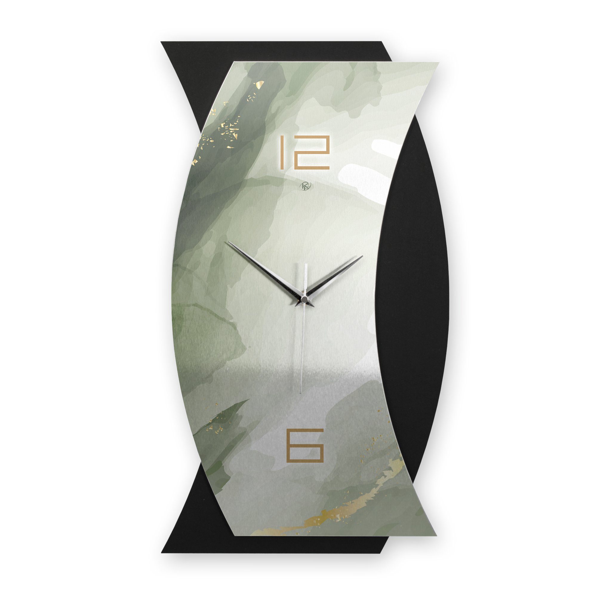 Feder Quarzuhrwerk; modern) Designer-WANDUHR Wanduhr Green elegant, (ohne Funk- außergewöhnlich, Ticken; 3D Kreative oder