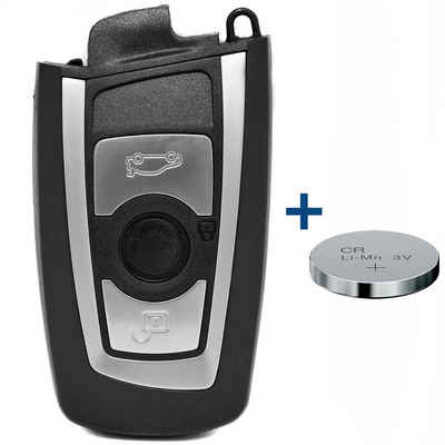 mt-key Auto Schlüssel Smartkey 3 Tasten Ersatz Gehäuse + passende CR2450 Knopfzelle, CR2450 (3 V), für BMW Funk Fernbedienung