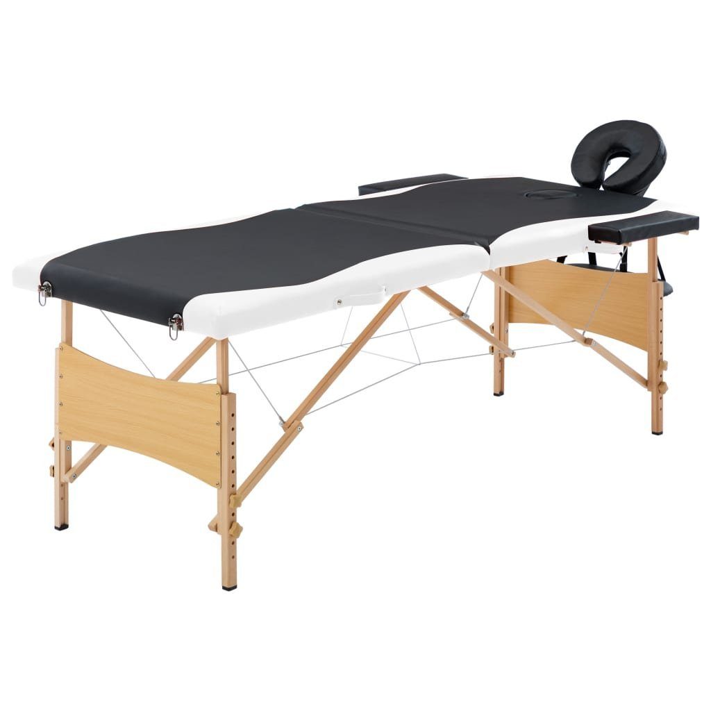 vidaXL Massageliege Massageliege Klappbar 2-Zonen mit Holzgestell Schwarz und Weiß | Steckdosen