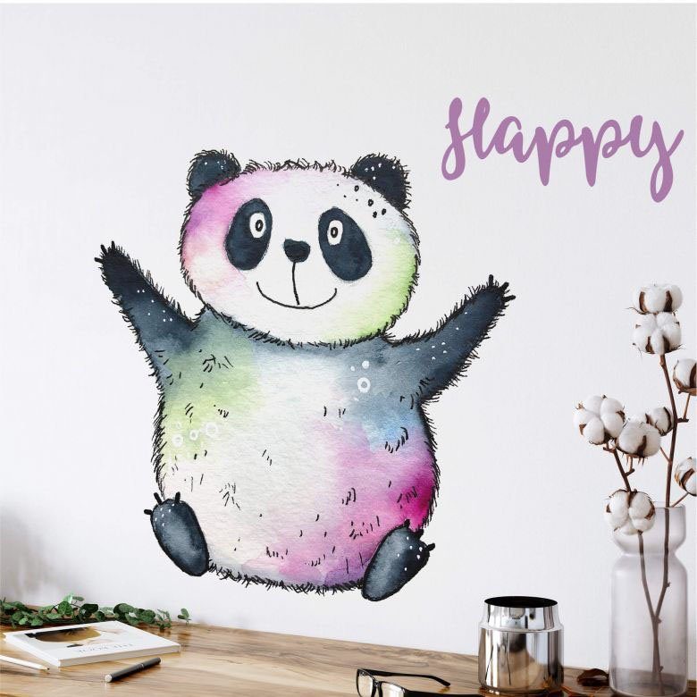 Wall-Art Wandtattoo St) (1 Panda Lebensfreude - Happy