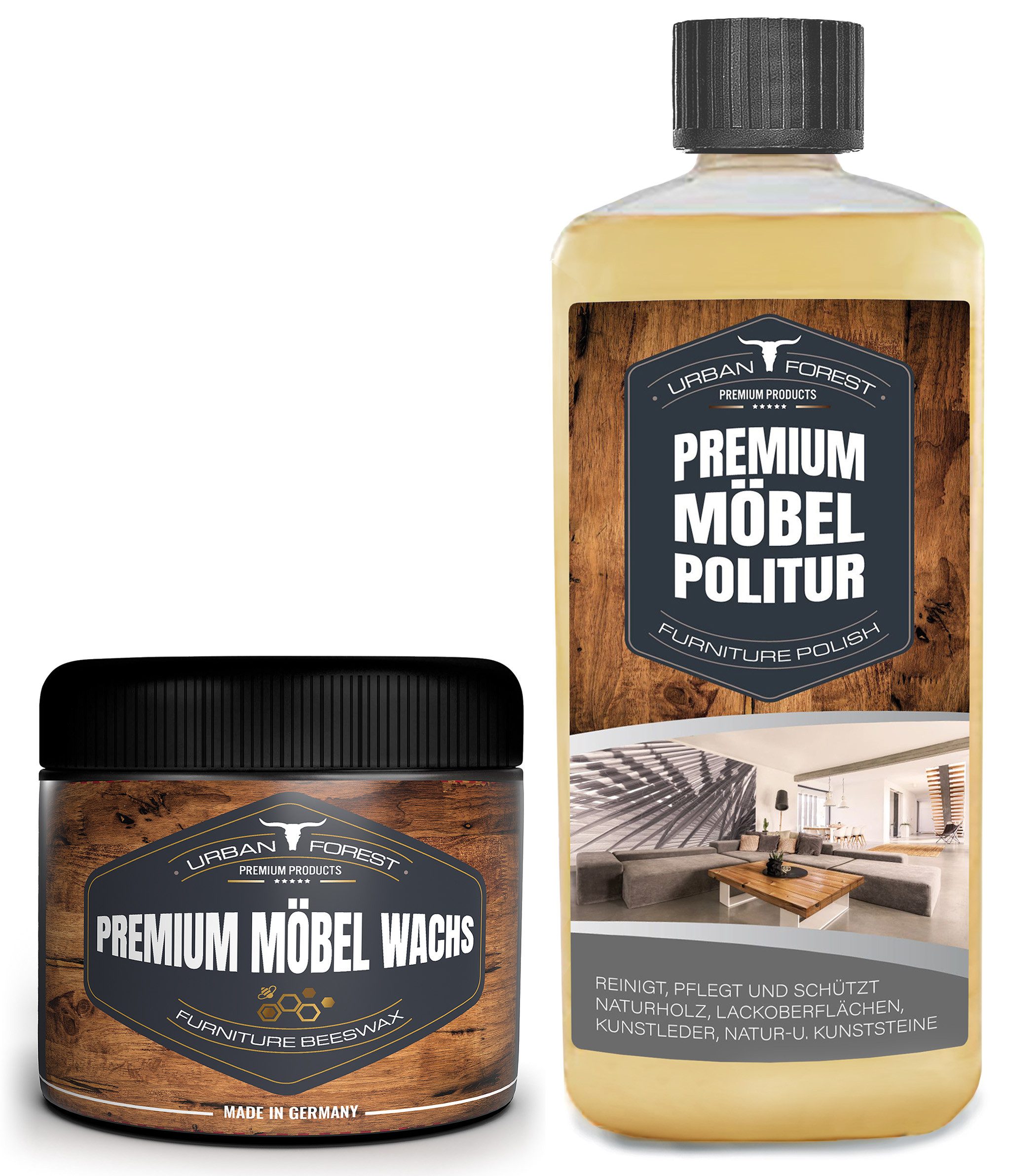 URBAN FOREST Möbelwachs 250ml + Möbelpolitur 500ml Holzreiniger (2-St)