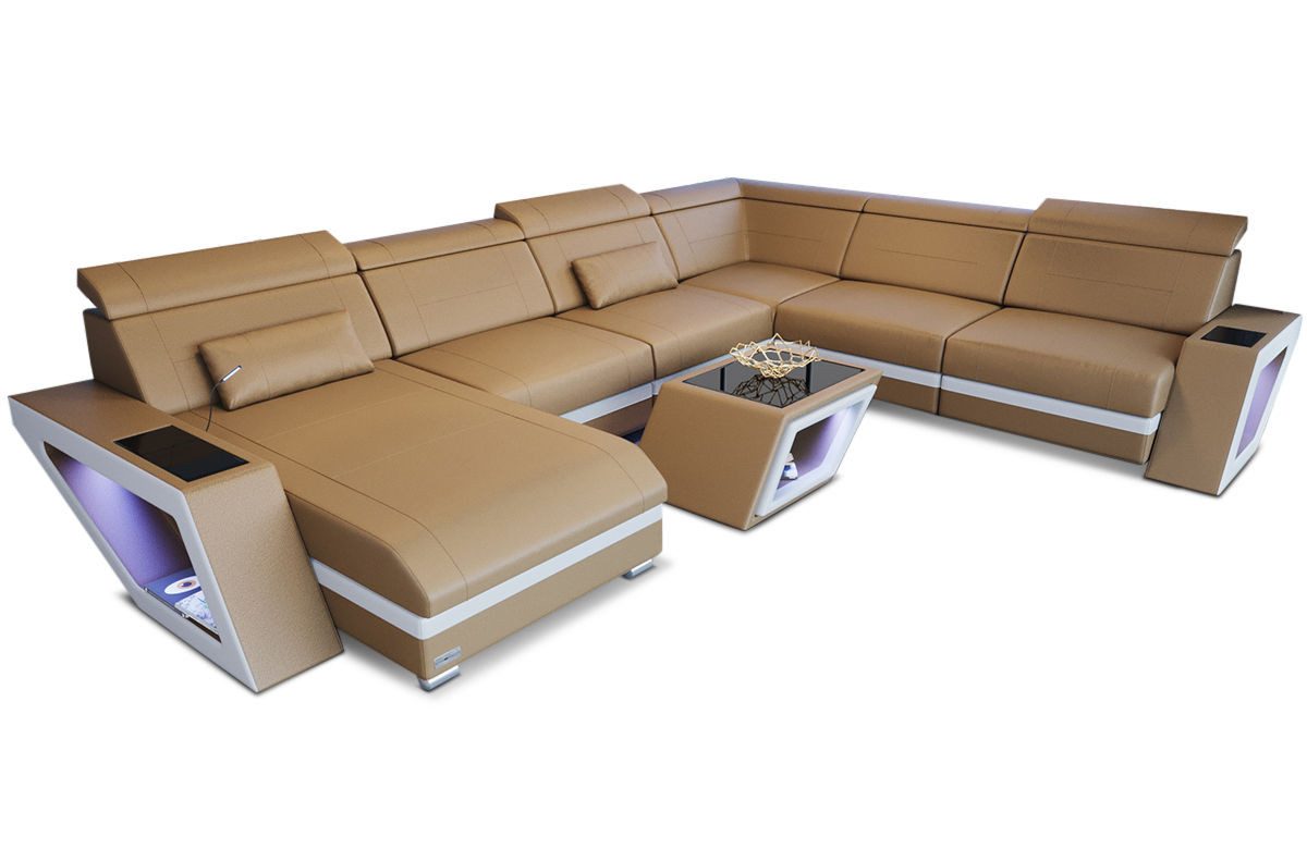 Sofa Dreams Wohnlandschaft Leder Sofa Catania XXL Mini, LED-Beleuchtung, Design-Couch, 6-Sitzer, Ausrichtung Ottomane wählbar