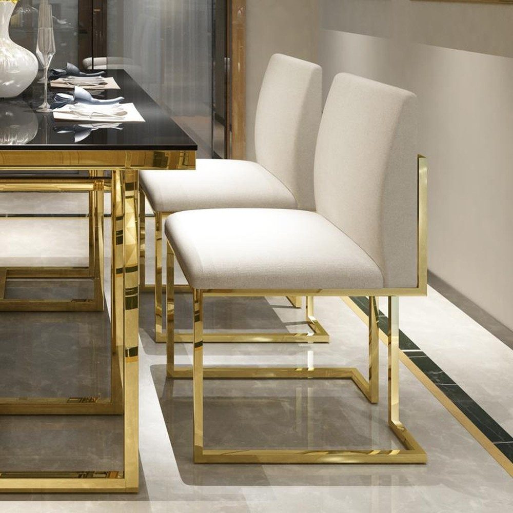 JVmoebel Esszimmerstuhl Polsterstuhl Swing aus hochwertigem Textil in Weiß mit Edelstahlbeinen (Set), Made in Europa