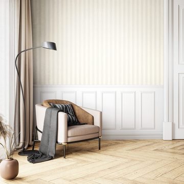 Newroom Vliestapete, Silber Tapete Modern Streifen - Streifentapete Streifen Creme Landhaus Linien für Wohnzimmer Schlafzimmer Küche