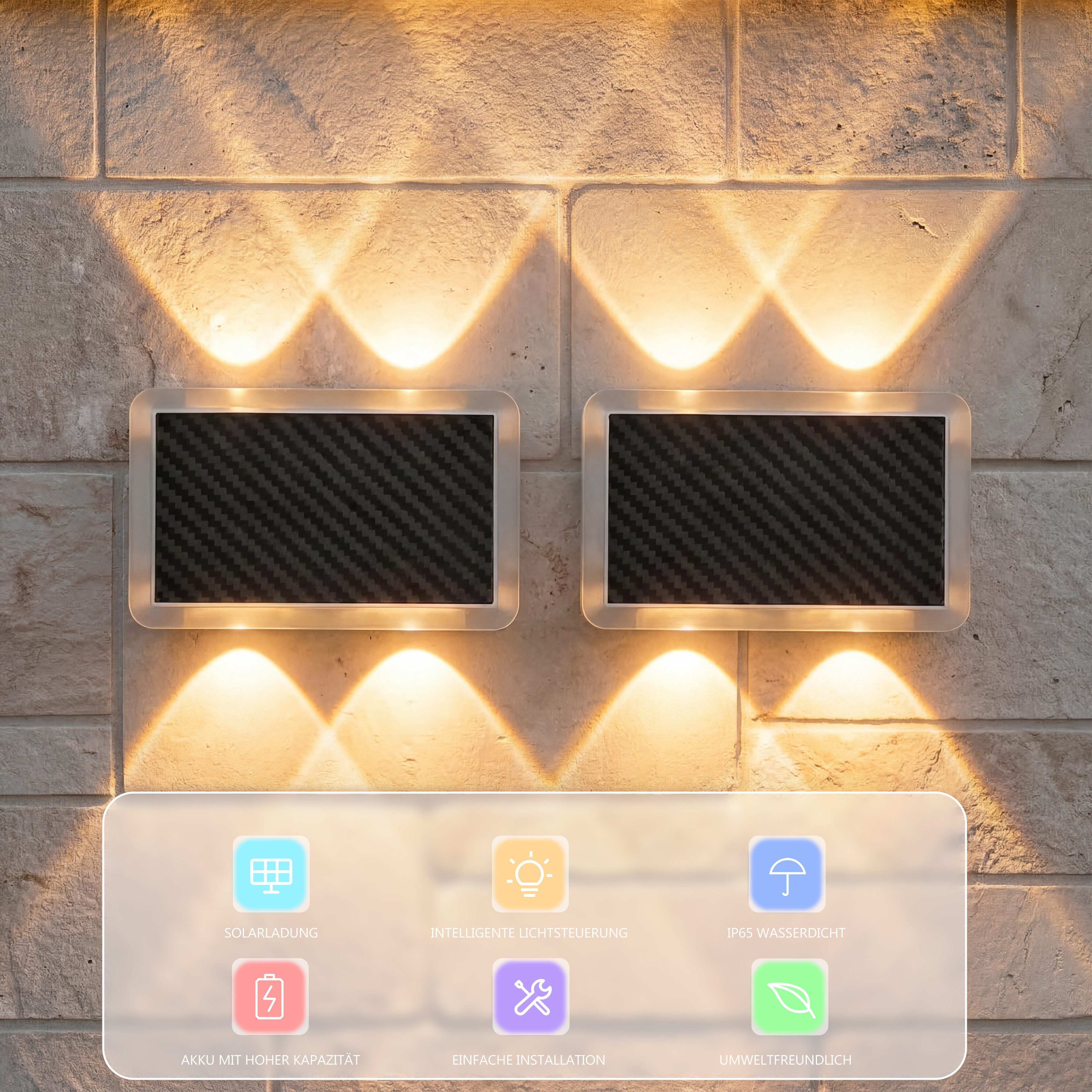 oyajia LED Außen-Wandleuchte Solar Wandleuchte Aussen 2/4 Stück, Einstellbar Solarlampen für Außen, LED fest integriert, RGB, RGB 7 Farben Solarleuchte für Zaun Wand Terrasse Garten Balkon Deko