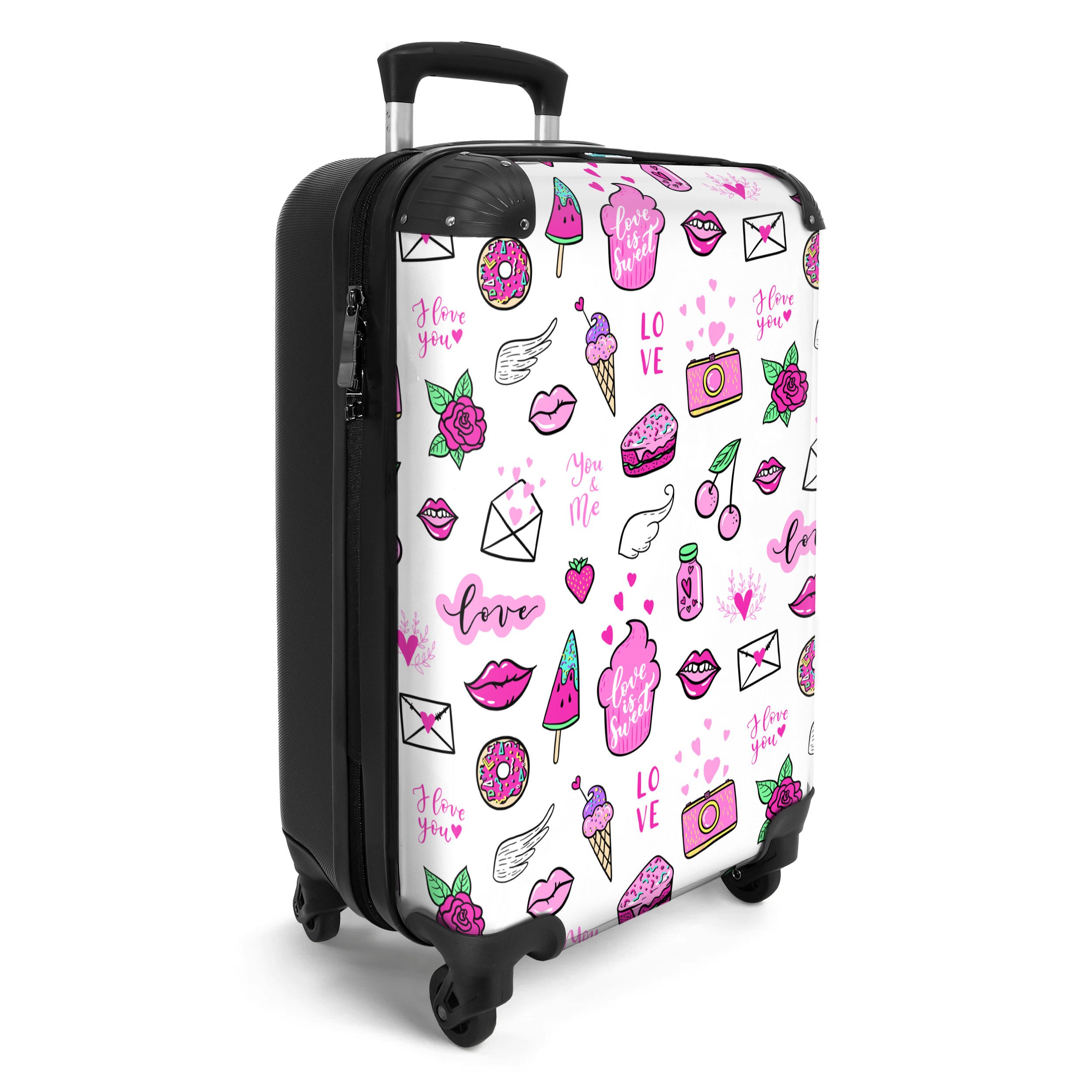 NoBoringSuitcases.com© Kinderkoffer Mädchen - Liebe - Eis - Muster - Mädchen - Kinder - Kind - Kind 55x35x, 4 Rollen, Handgepäck-Koffer, Kinderkoffer, Reisekoffer Mädchen