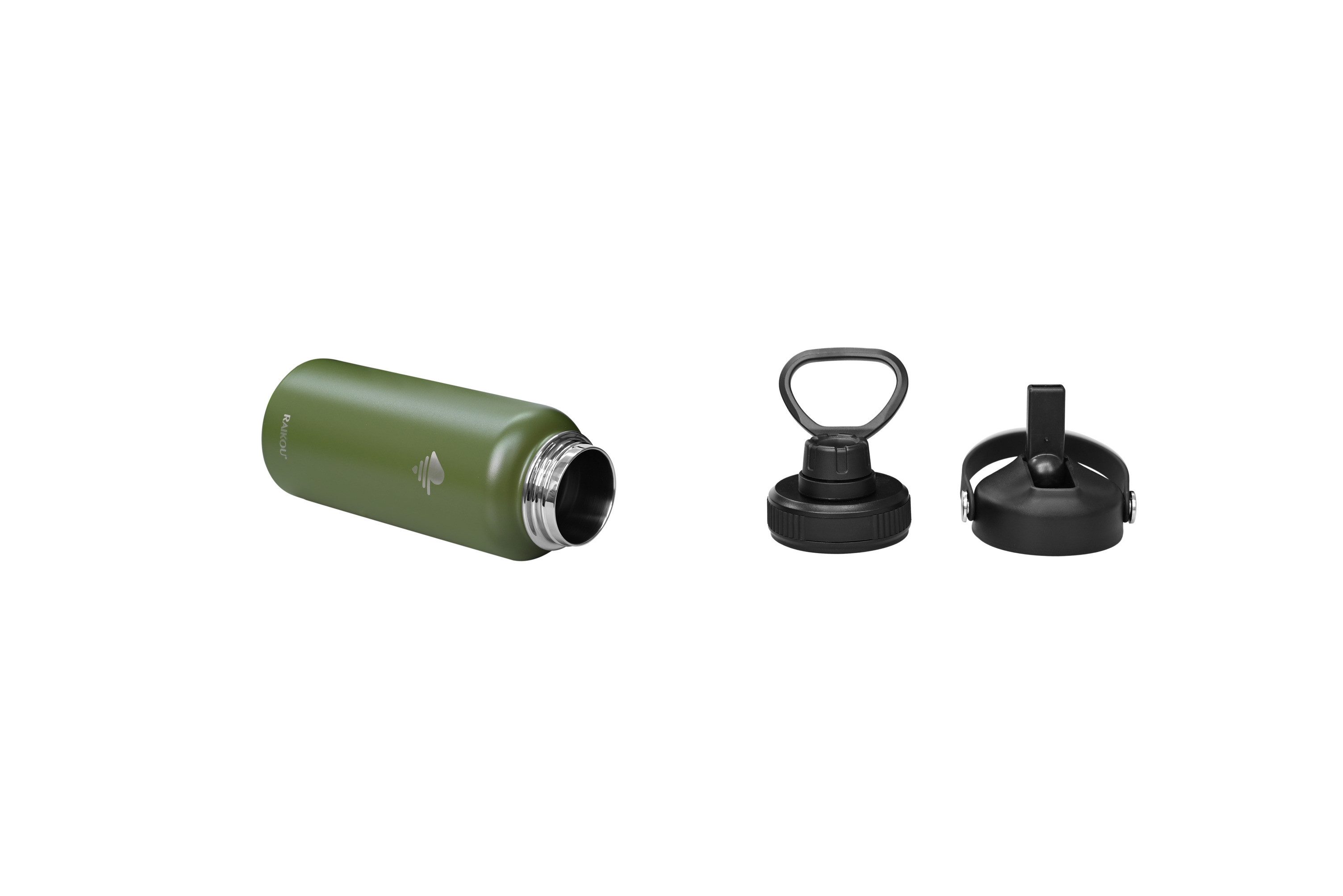 RAIKOU Isolierflasche Trinkflasche Vakuumisolierte Wasserflasche Auslaufsichere Sportflasche, mit 2 Deckel