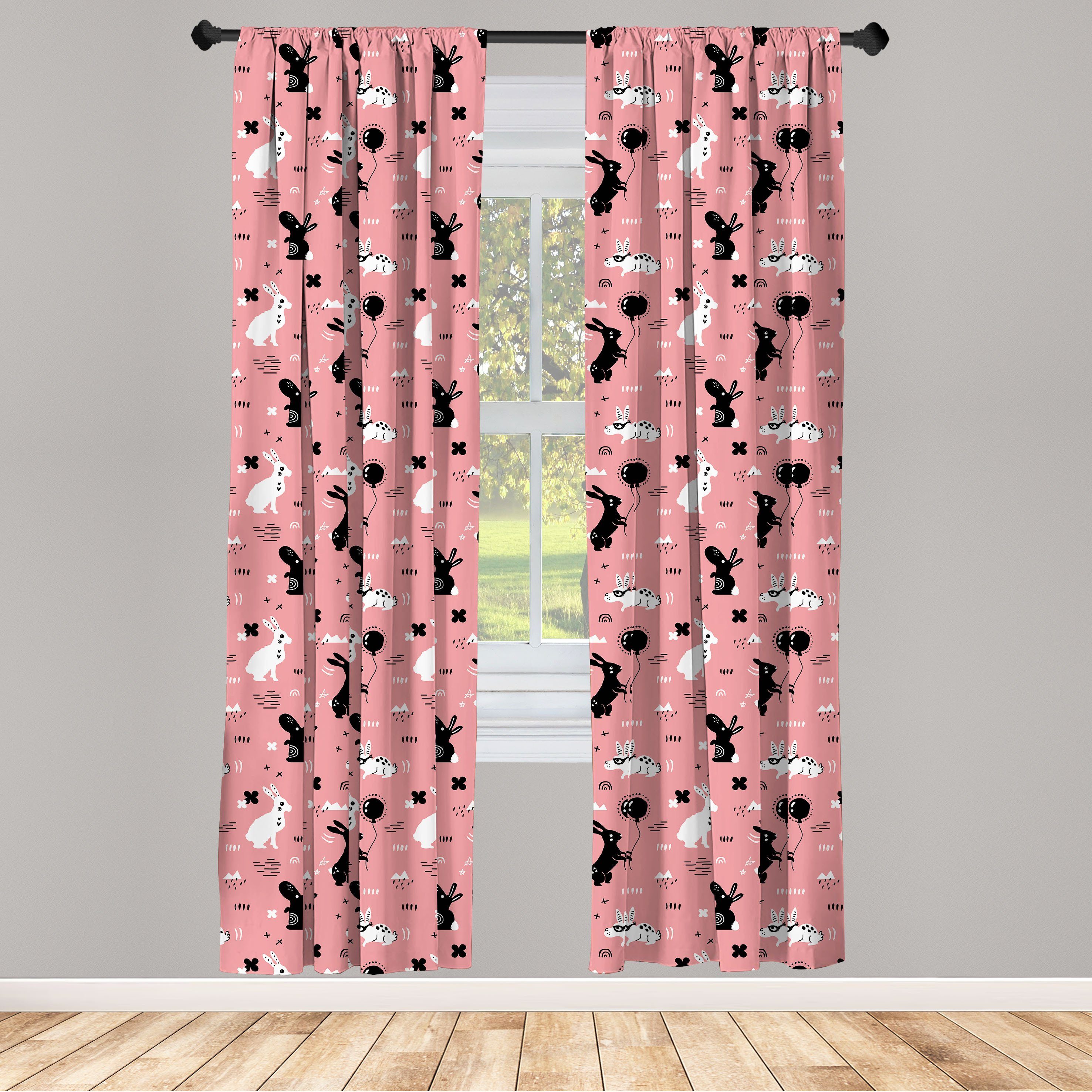 Gardine Vorhang für Wohnzimmer Schlafzimmer Dekor, Abakuhaus, Microfaser, Hase Kreative Lustige Kaninchen Kunst