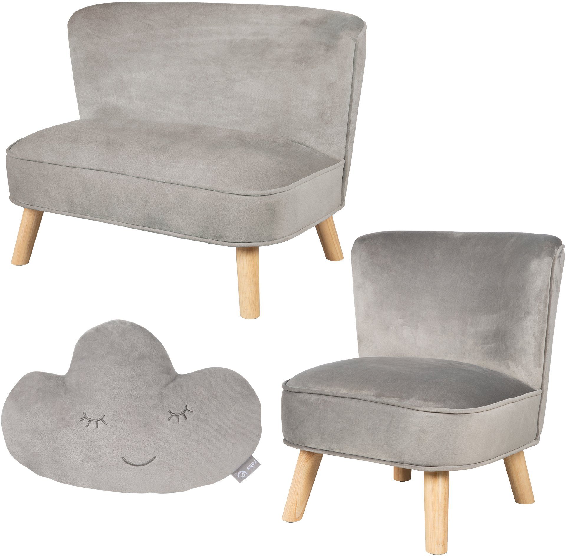 roba® Wolkenform und Kindersofa, Dekokissen aus Lil Kindersessel bestehend in 3-tlg), silbergrau (Set, Sofa, Kindersitzgruppe