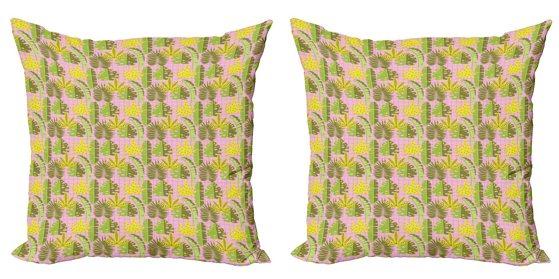 Kissenbezüge Modern Accent Doppelseitiger Digitaldruck, Abakuhaus (2 Stück), Exotisch Tropic Blätter auf Checkered