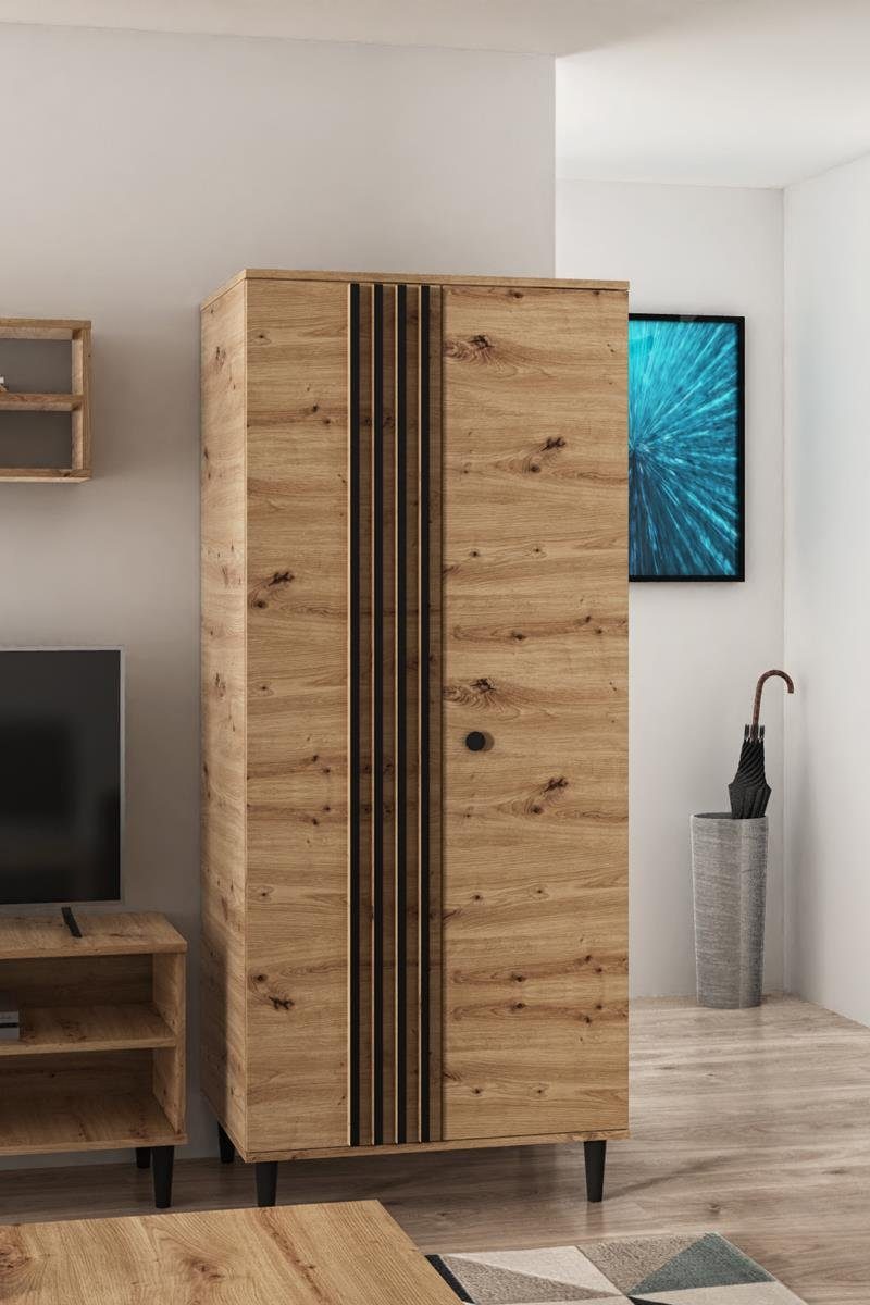 Holzbeine, mit Garderobenschrank Lamellen,mit Stil L10 (zweitürig Kleiderstange) Loft Garderobe in mit Beautysofa Schrank