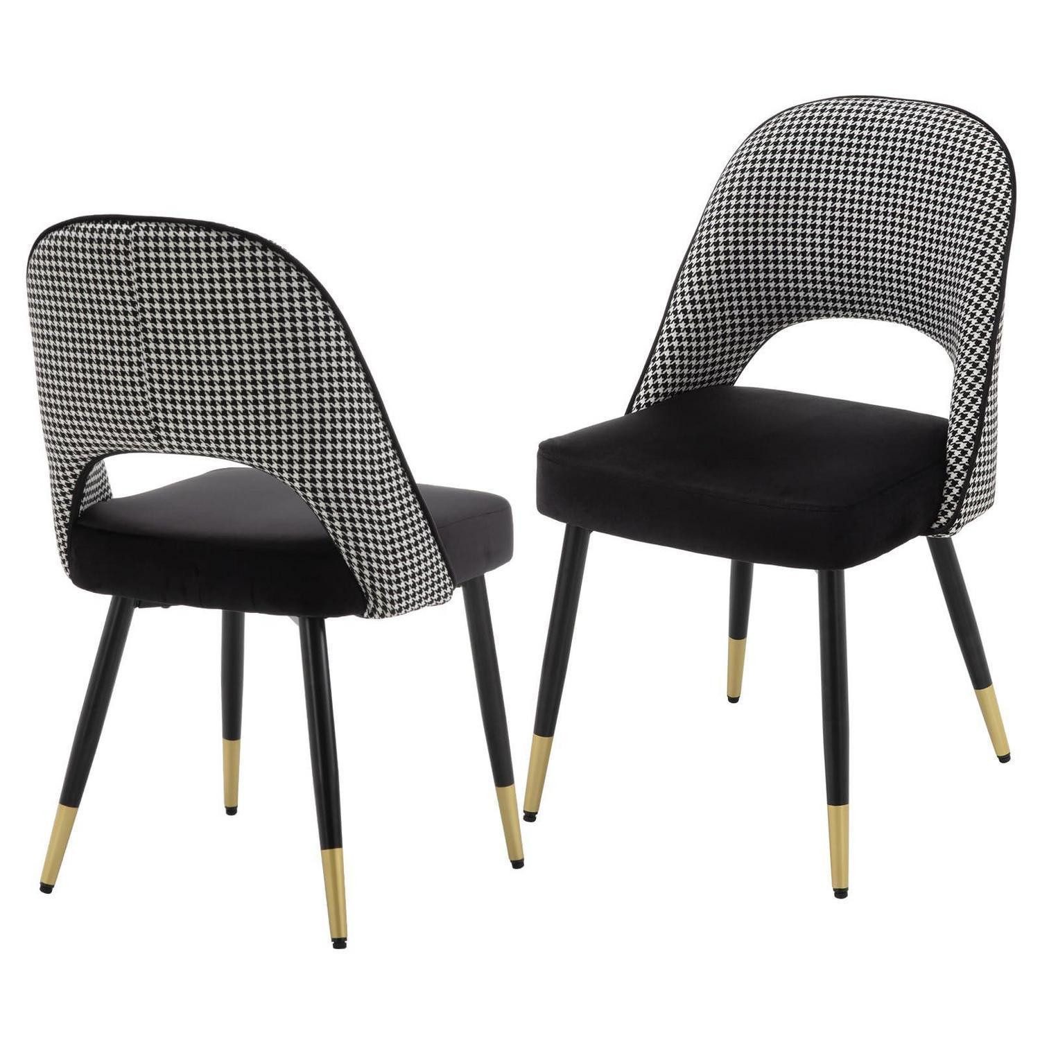 LuxusKollektion Esszimmerstuhl Esszimmerstuhl Samt Polster armlos Metallbeine 2 Stück Schwarz-2