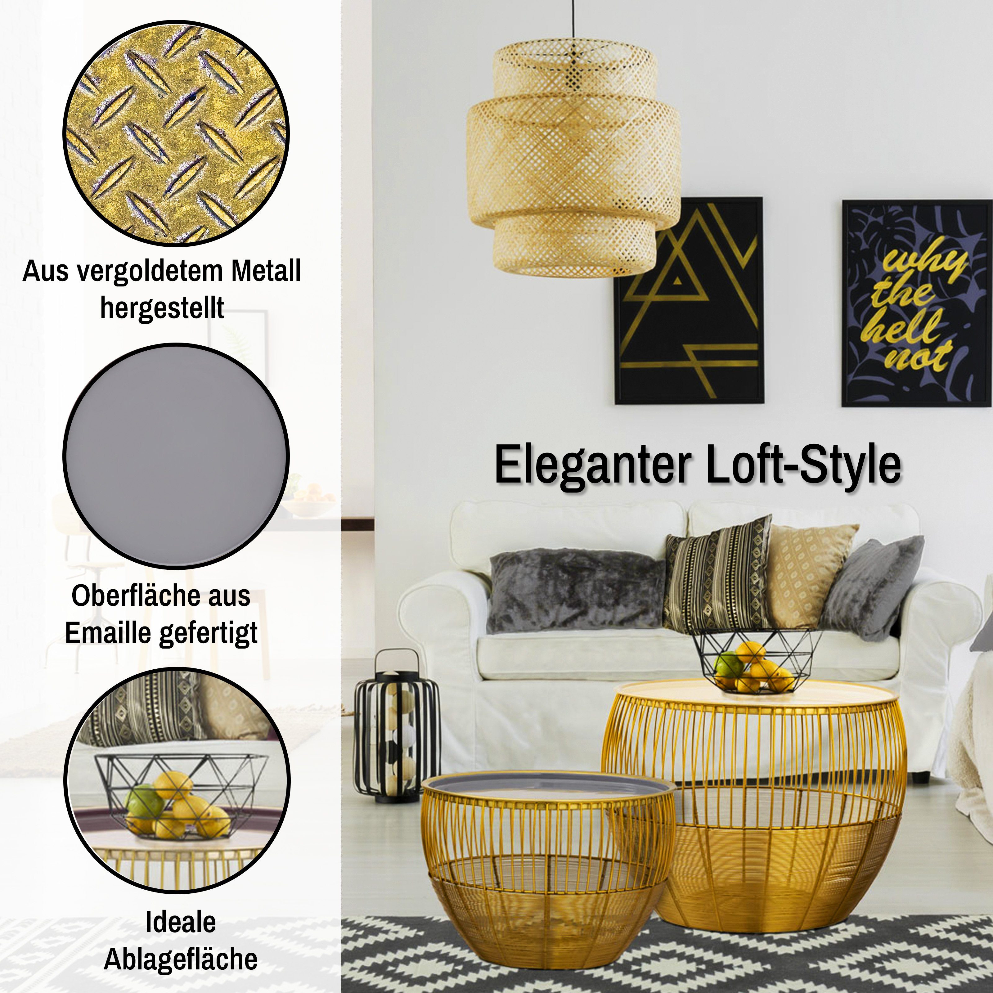 mit 2er ELYFLAIR® Stauraum Weiß/Grau rund gold Beistelltisch Beistelltisch ELYFLAIR