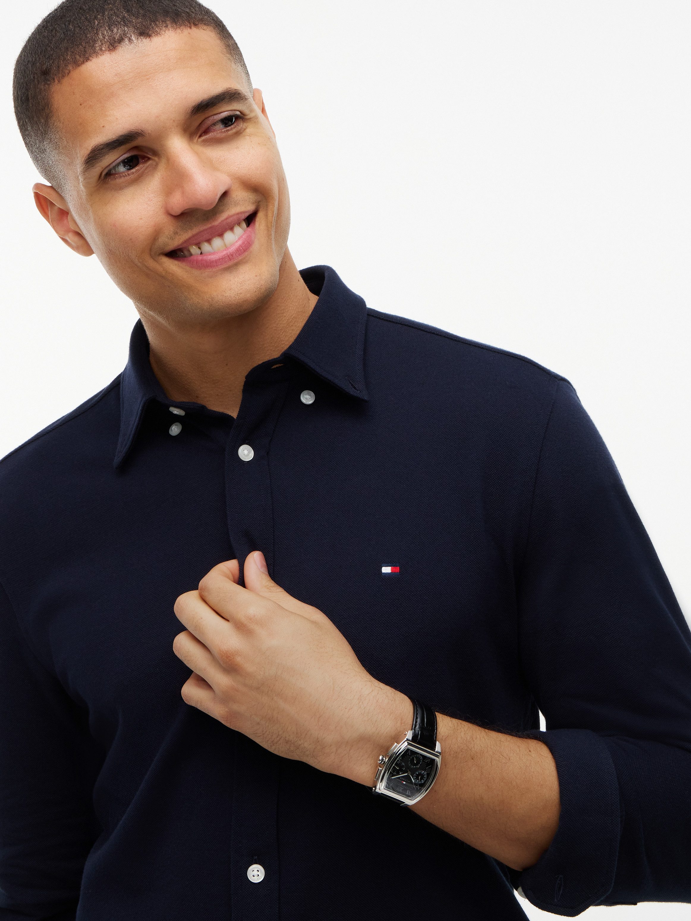 Tommy Hilfiger Langarmhemd KNITTED SHIRT Button-down-Kragen, Slim Fit, Jersey-Qualität – Bild 3 von 5