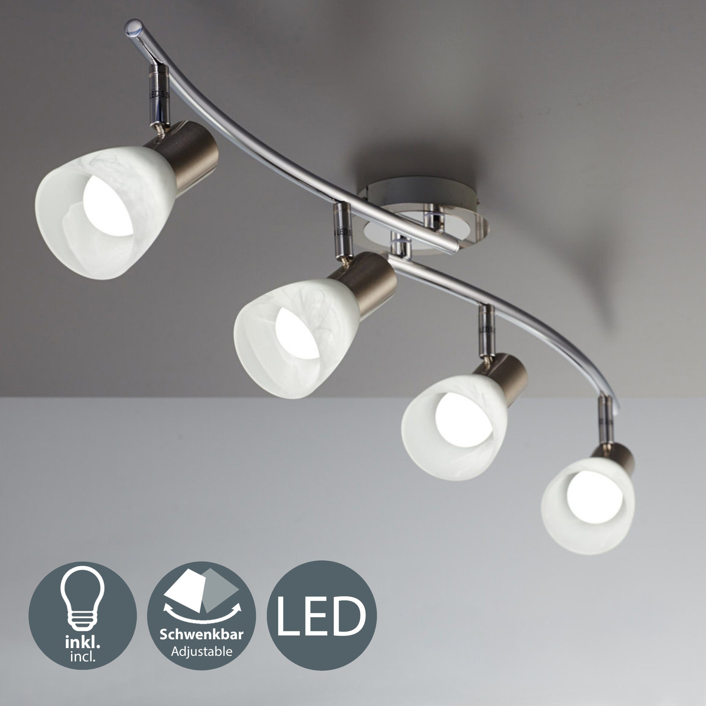 E14 Spot LED Leuchtmittel Metall B.K.Licht Leuchte Deckenstrahler, Wohnzimmer Warmweiß, Glas LED schwenkbar wechselbar, Deckenlampe
