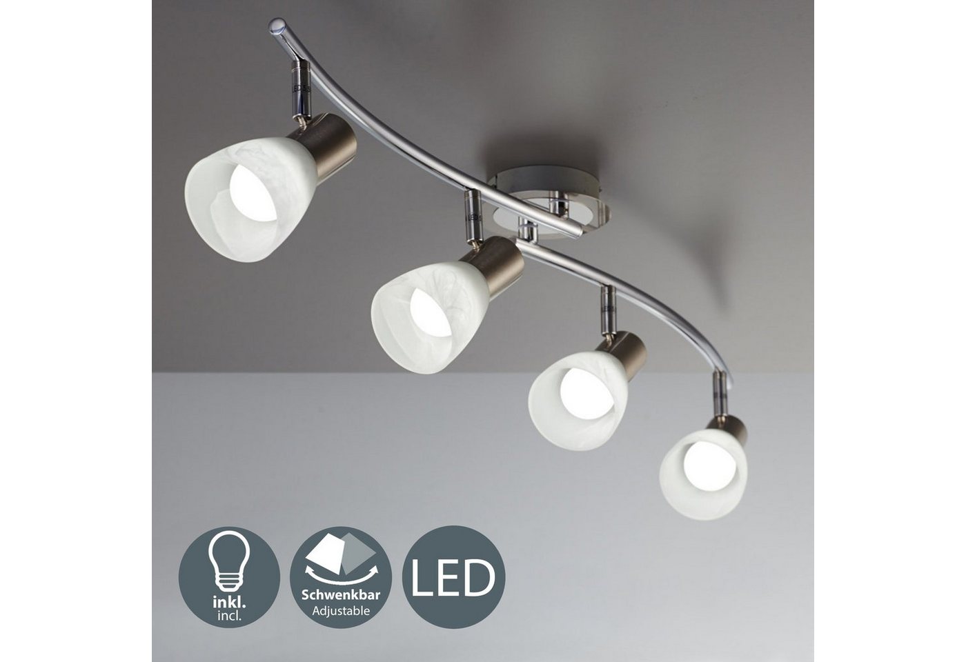B.K.Licht LED Deckenstrahler, LED Deckenlampe Wohnzimmer schwenkbar E14 Metall Glas Spot Leuchte-HomeTrends