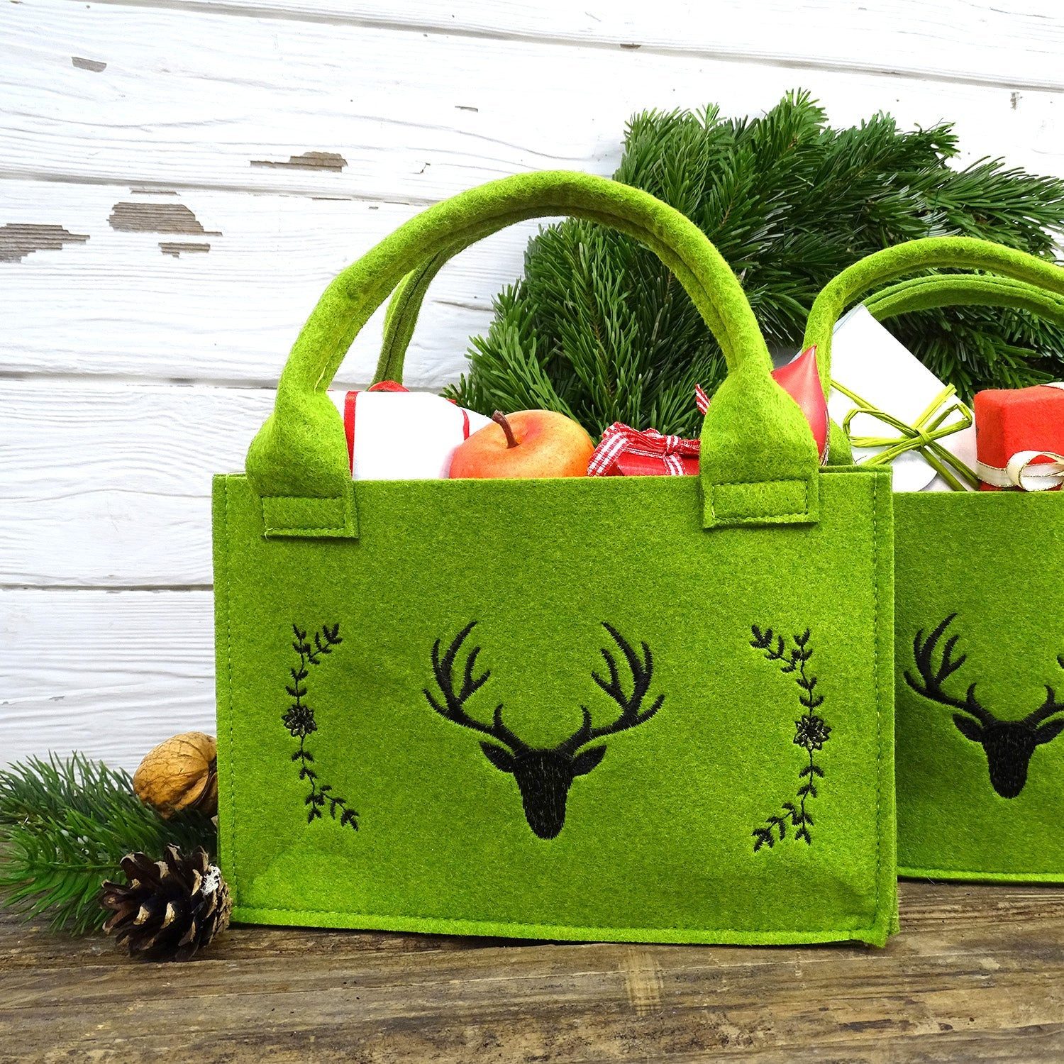 Logbuch-Verlag Geschenkbox Filztasche grün Hirsch Geweih 21x14x6cm rustikal bayerisch – Bild 5 von 5