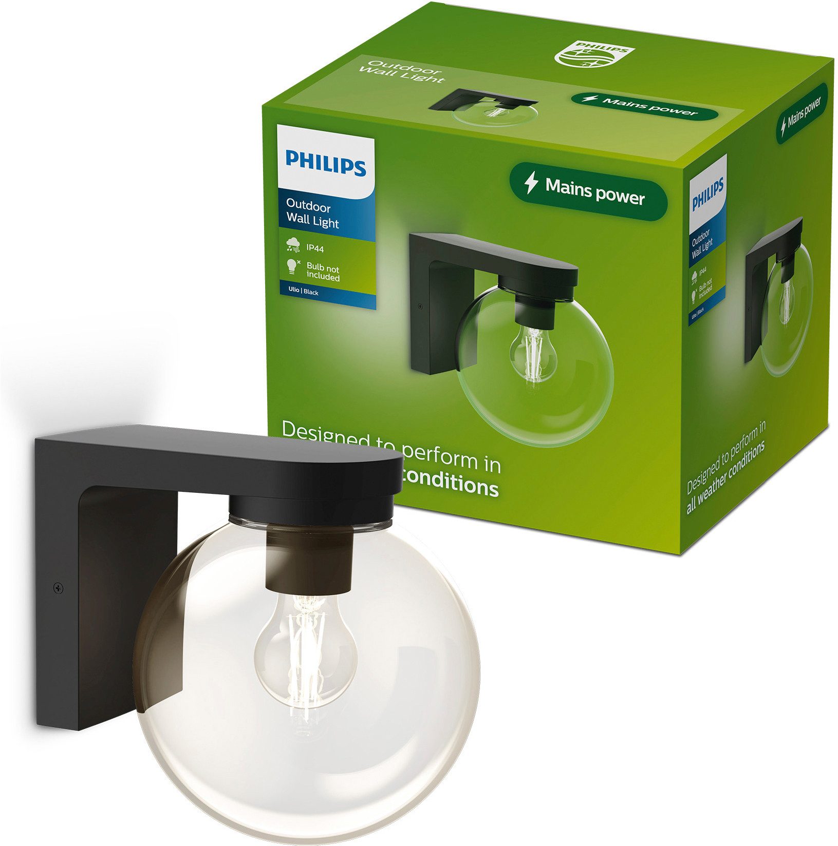 Philips LED Außen-Wandleuchte Outdoor Ulio, ohne Leuchtmittel, ohne E27-Leuchtmittel, IP44, schwarz