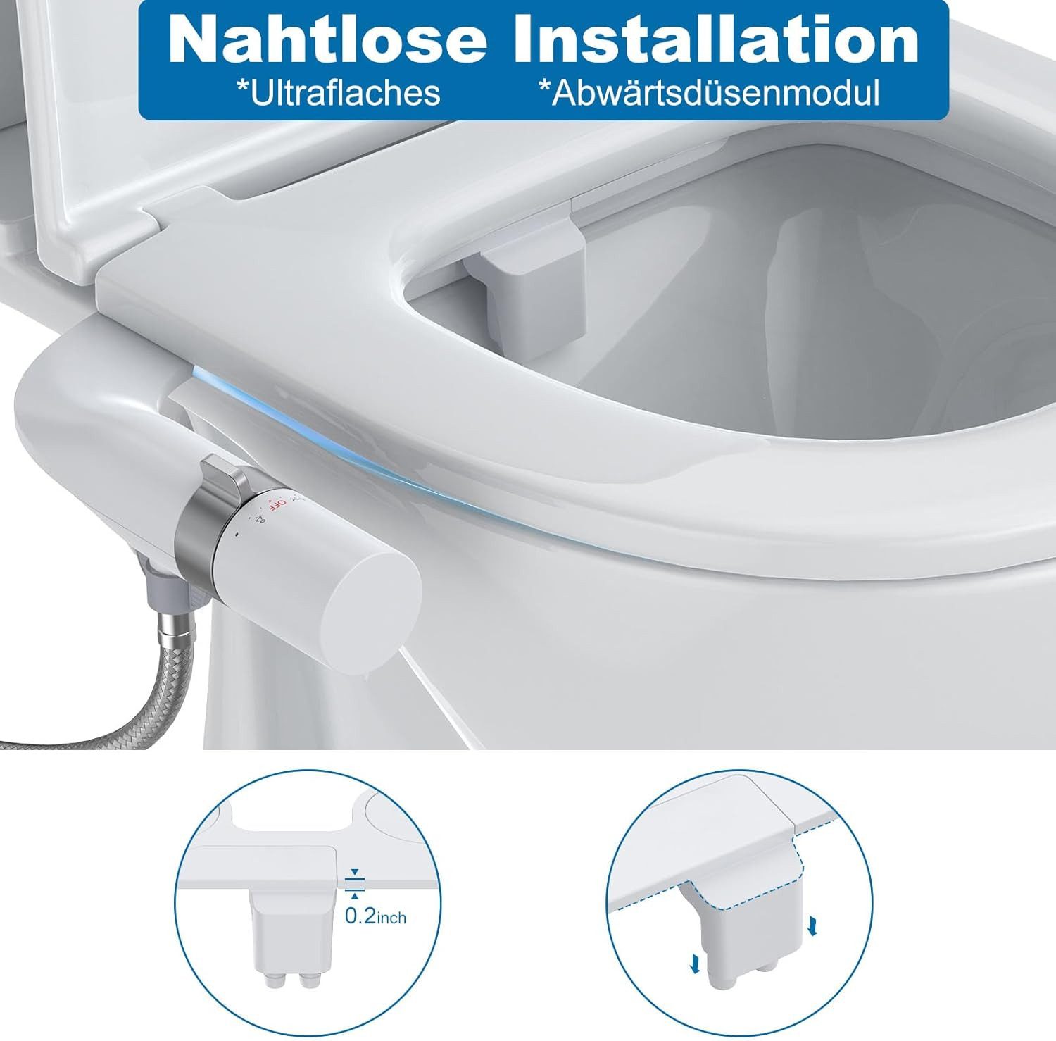 GarveeMore Bidet Bidet-Aufsatz, Reinigung vorne und hinten, einstellbarer Druckschalter