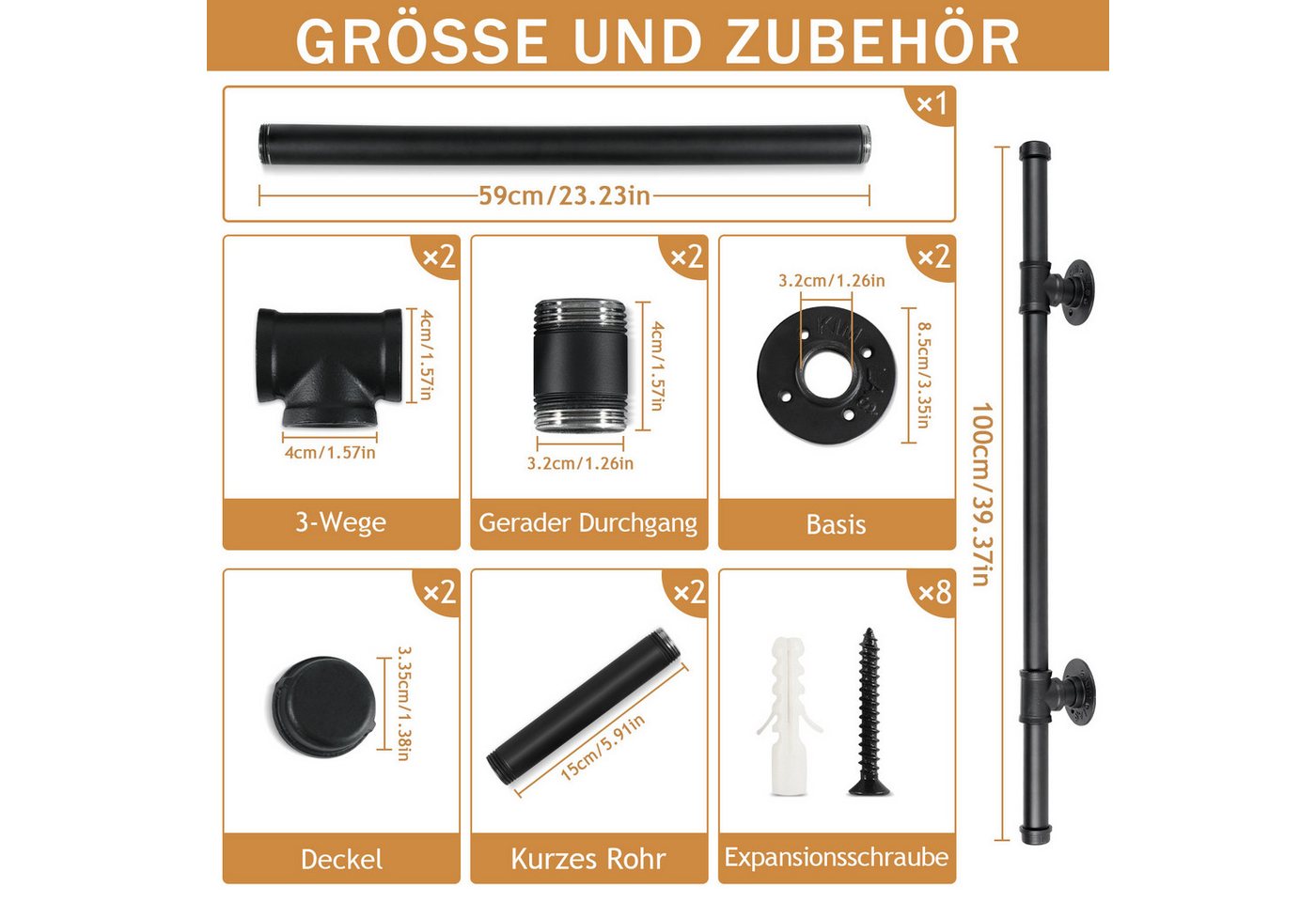 Thumbnail - Clanmacy Treppengeländer Treppengeländer Handläufe für Länge, Handlauf für Dachbodentreppe, 100 cm Länge, 3.2 cm Höhe, 1...