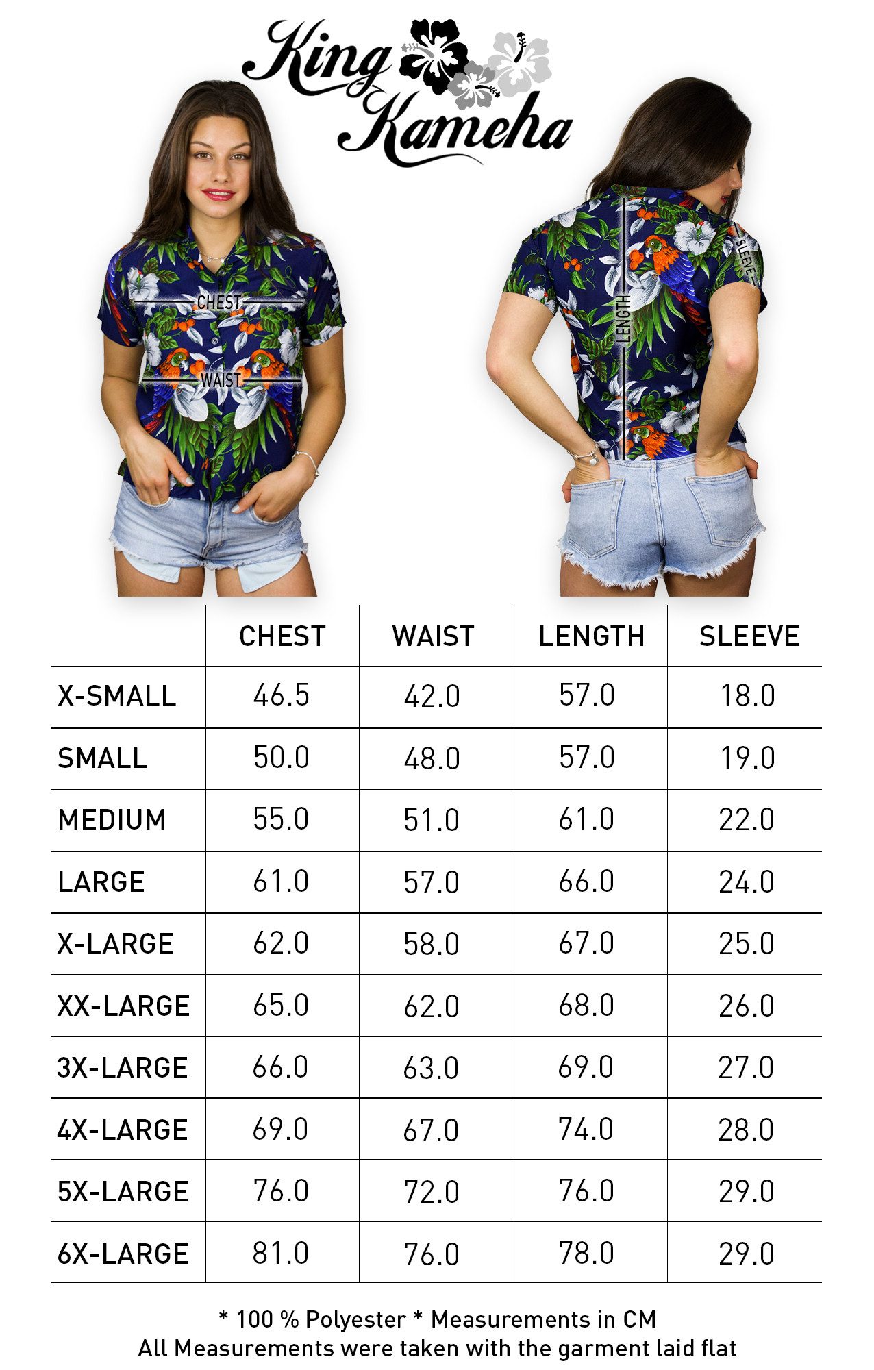 King Kameha Hawaiihemd Cherryparrot Funky Hawaiibluse Damen Kurzarm Front-Tasche Stylish