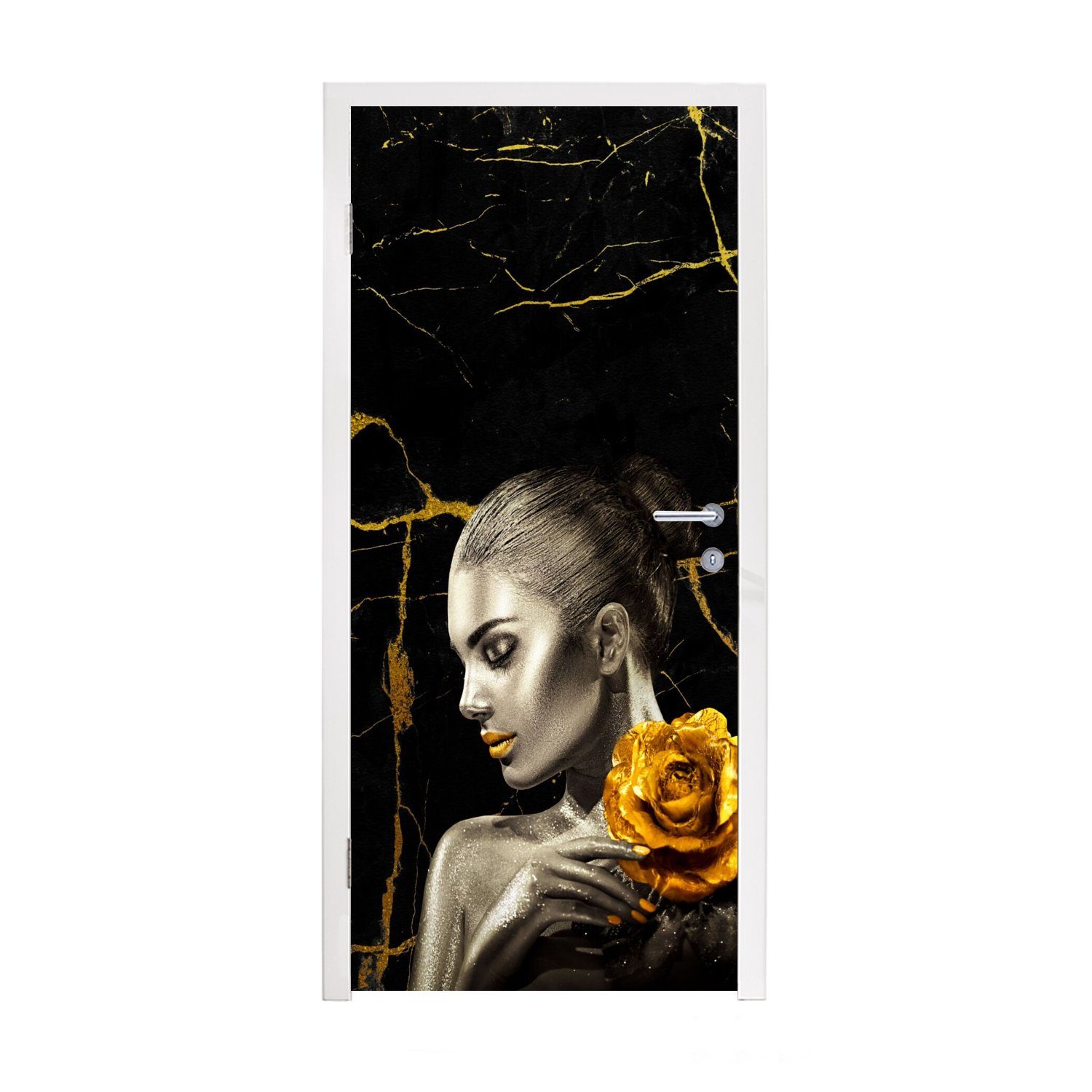 MuchoWow Türtapete Frauen - Rosen - Gold - Marmor, Matt, bedruckt, (1 St), Fototapete für Tür, Türaufkleber, 75x205 cm
