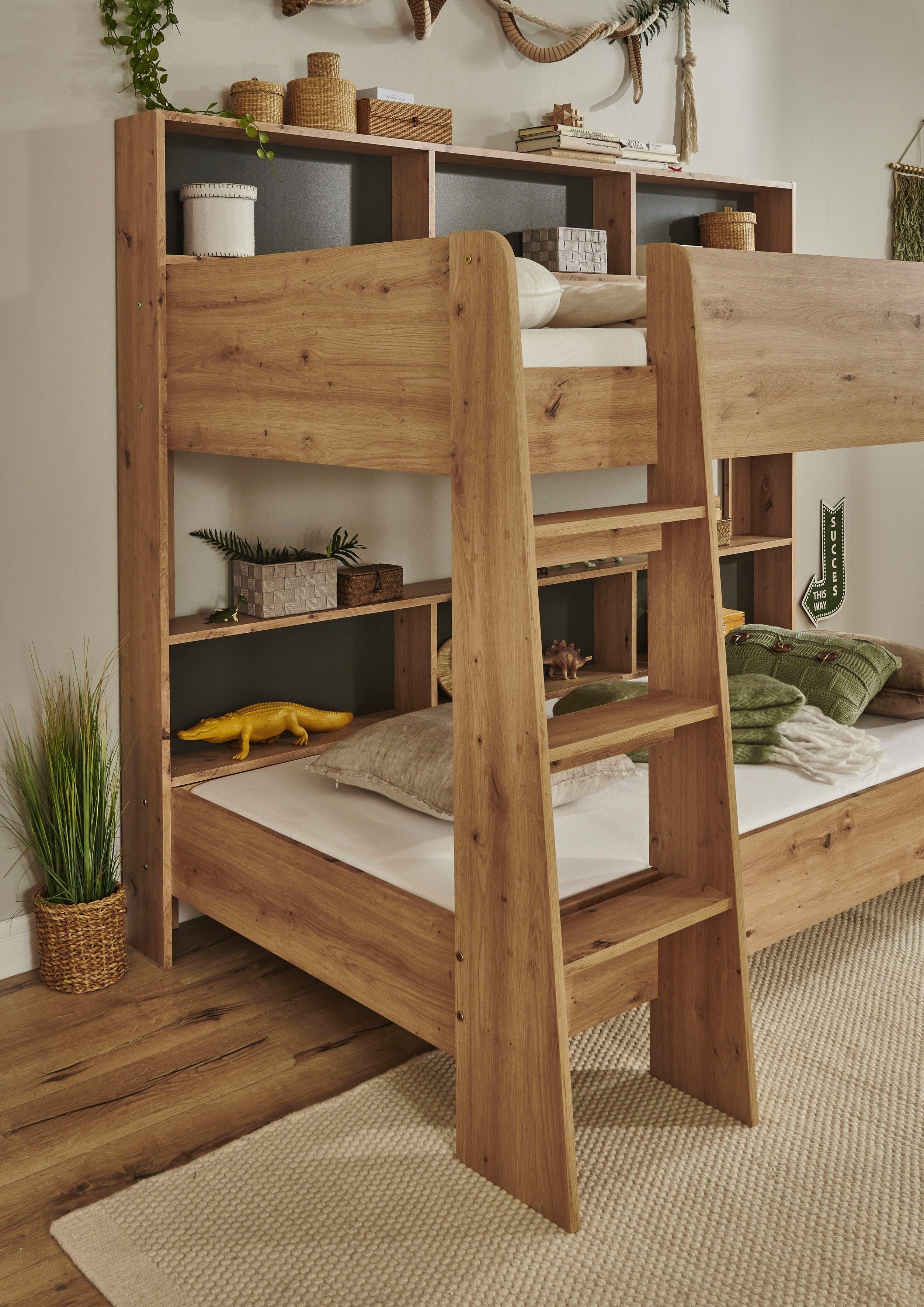 Relita Etagenbett Sway, 2 Liegeflächen, mit Leiter, rückseitige Regale