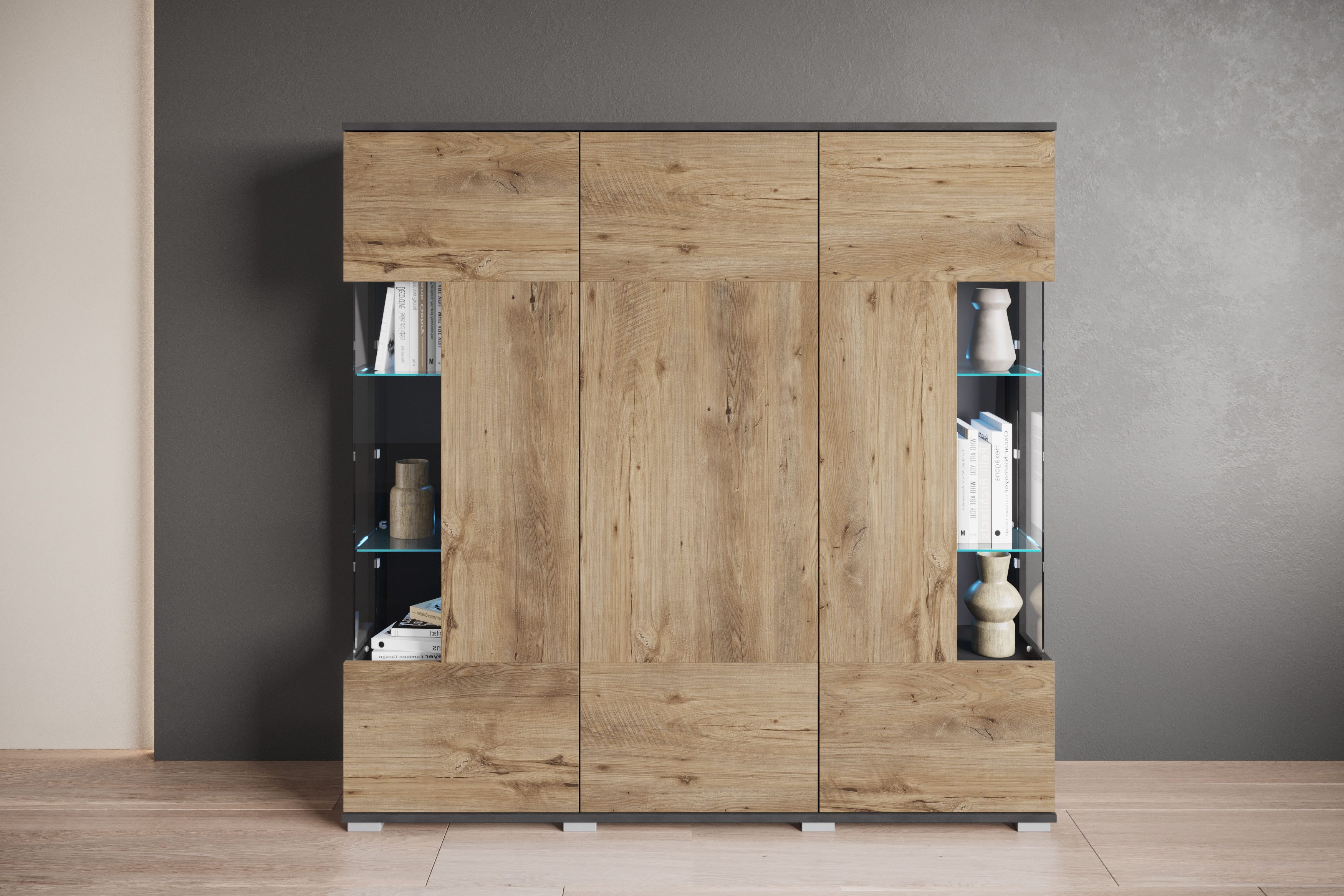OTTO home Highboard Kenia (1 St), Modernes Highboard, mit Glastüren, Breite 135 cm