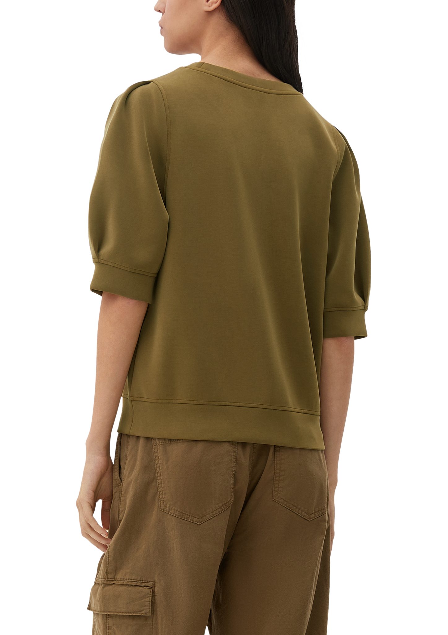 Arm Raffung s.Oliver mit halblangem olivgrün Sweatshirt Sweatshirt