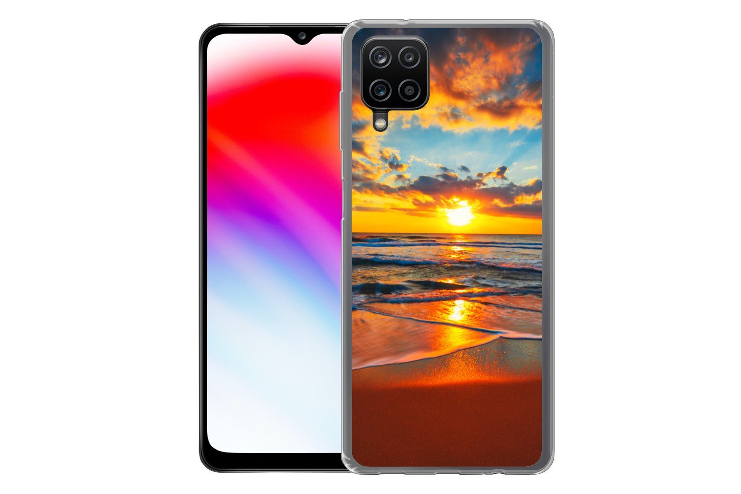 MuchoWow Handyhülle für Samsung Galaxy A12 Meer - Sonnenuntergang - Strand - Wolken - Oran, Smartphone-Bumper, Print, Handy Schutzhülle Dünn