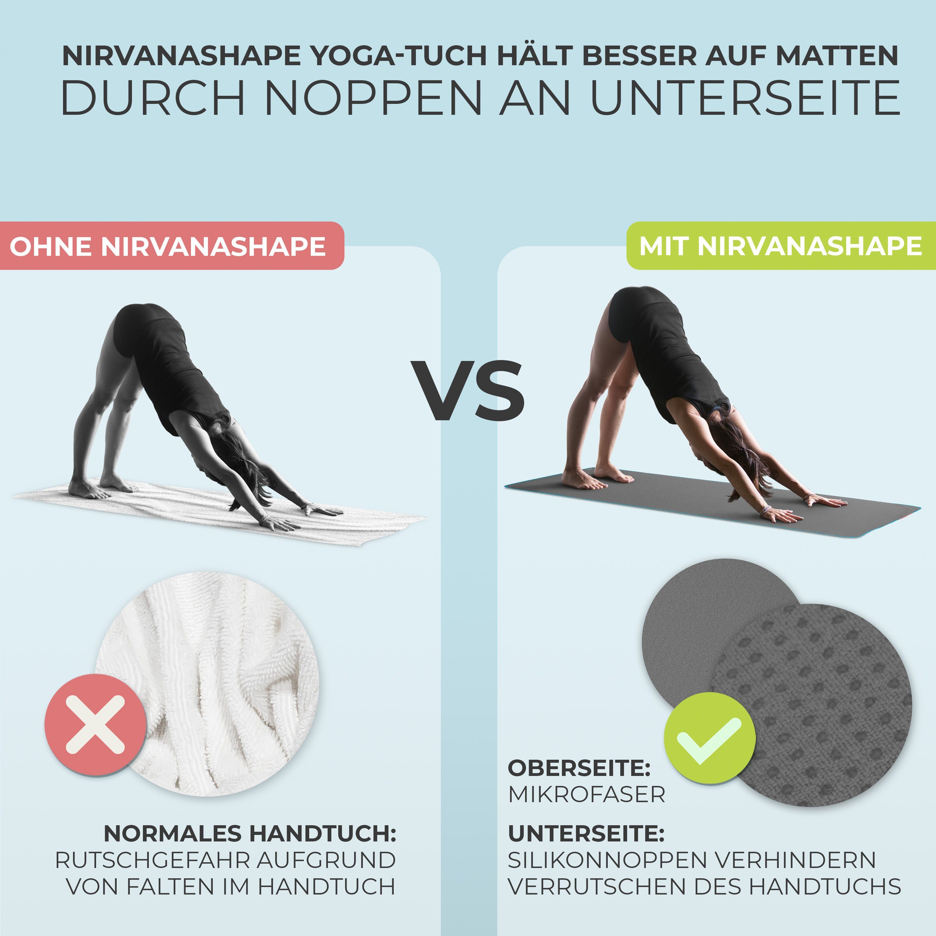 NirvanaShape Sporthandtuch Yoga Handtuch mit Antirutsch-Noppen, Yogatuch-Auflage für Yogamatte, Microfaser, +Yoga Einführungs eBook, Yogatuch-Auflage Saugstark, – Bild 2 von 5