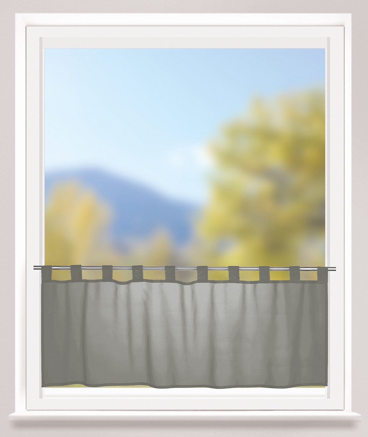 ELBERSDRUCKE Scheibengardine Bistrogardine mit Schlaufen Basic Uni grau 48 x 140 cm (1 St), Schlaufen, transparent, Polyester, einfarbig, modern, Sichtschutz – Bild 3 von 3