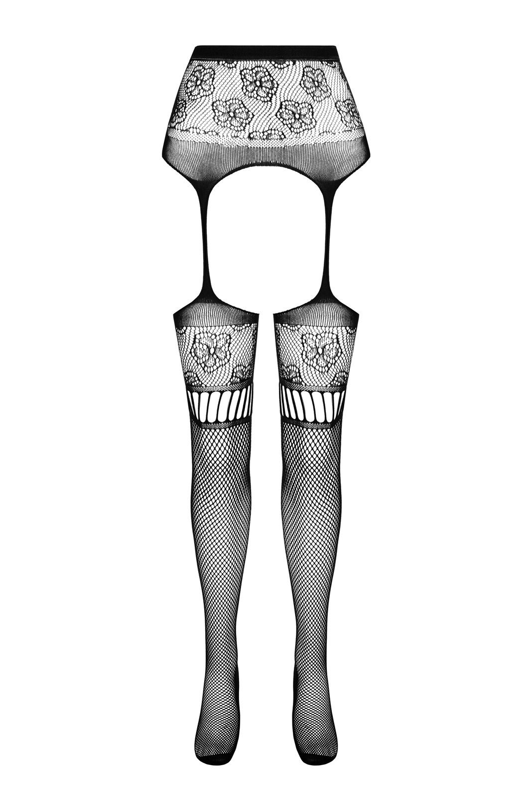 Passion Strapsstrümpfe Strapsstrümpfe in schwarz aus Netz (1-Paar)