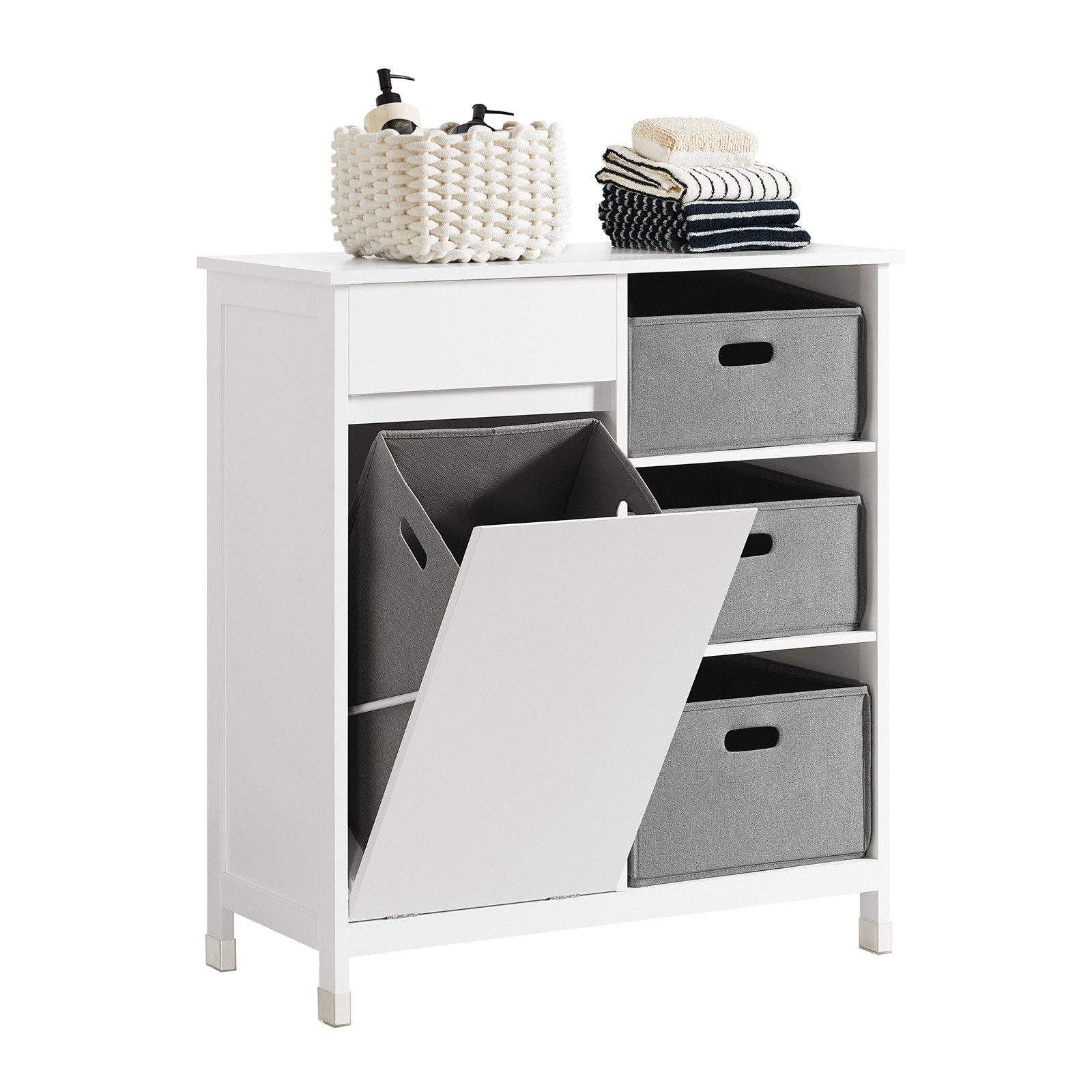SoBuy Wäscheschrank BZR77, Badezimmerschrank mit Wäschekorb, Badschrank Badmöbel mit ausklappbarem Wäschesäcken, Wäschetruhe, für kleine …