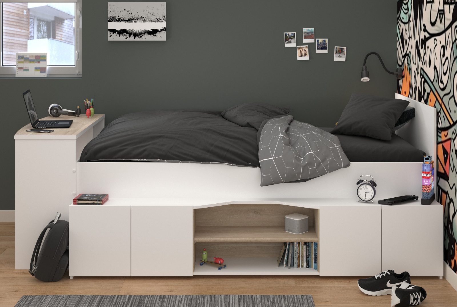 Inn.Furn Jugendbett Cleo (Stauraumbett in weiß, günstig online kaufen