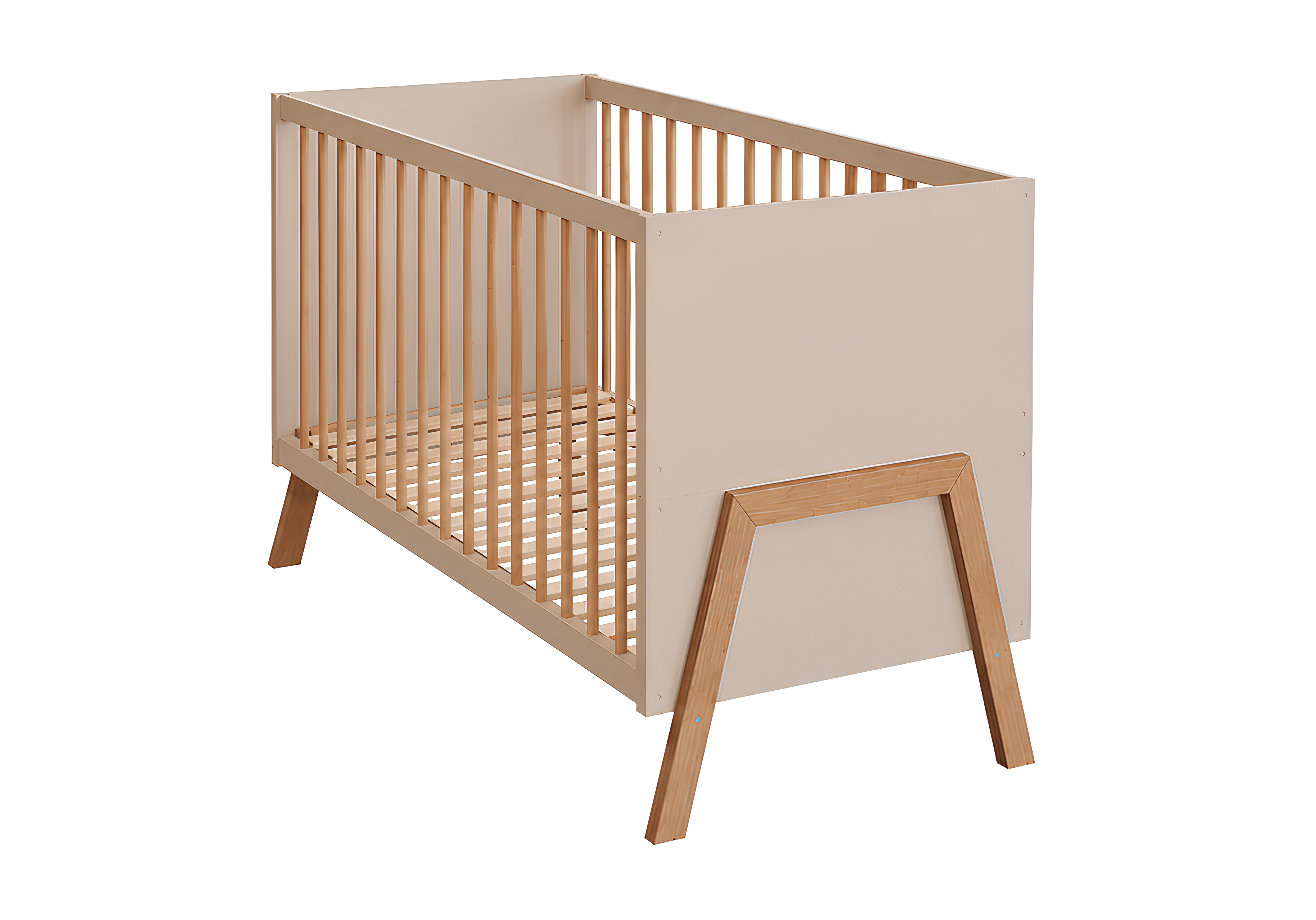 Baby-Delux Babybett Juna Kaschmir-Beige Eiche, Kinderbett 60x120 umbaubar Schutzgitter Matratze – Bild 3 von 5