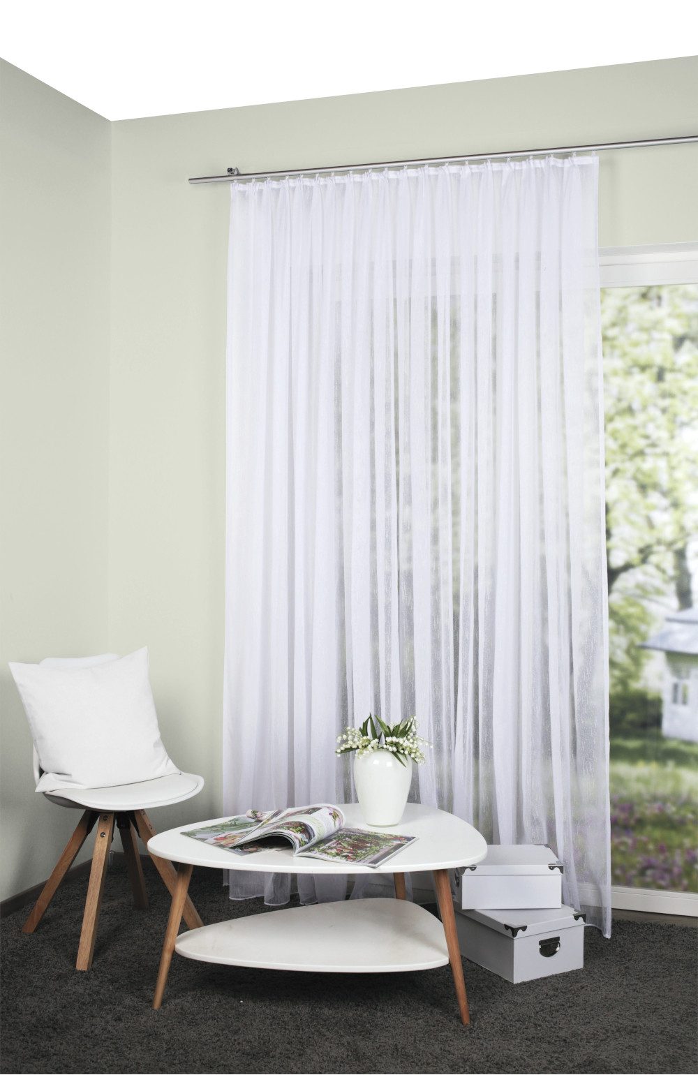 HOME WOHNIDEEN Vorhang 41694 Store/Gardine "FLAMIO", transparenter Fertigstore, Farbe: Weiß, (1 St), halbtransparent, 100% Polyester