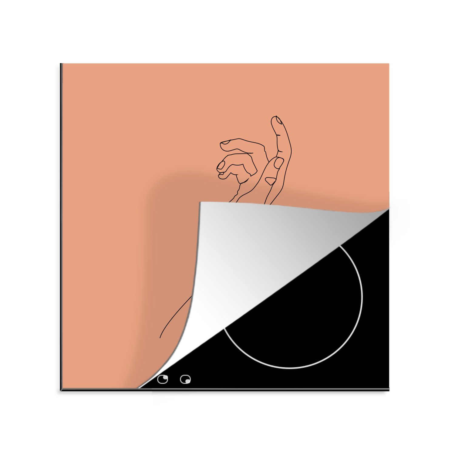 - Ceranfeldabdeckung, Arbeitsplatte Vinyl, - Strichzeichnung Hand Orange, cm, tlg), 78x78 für Herdblende-/Abdeckplatte MuchoWow (1 küche