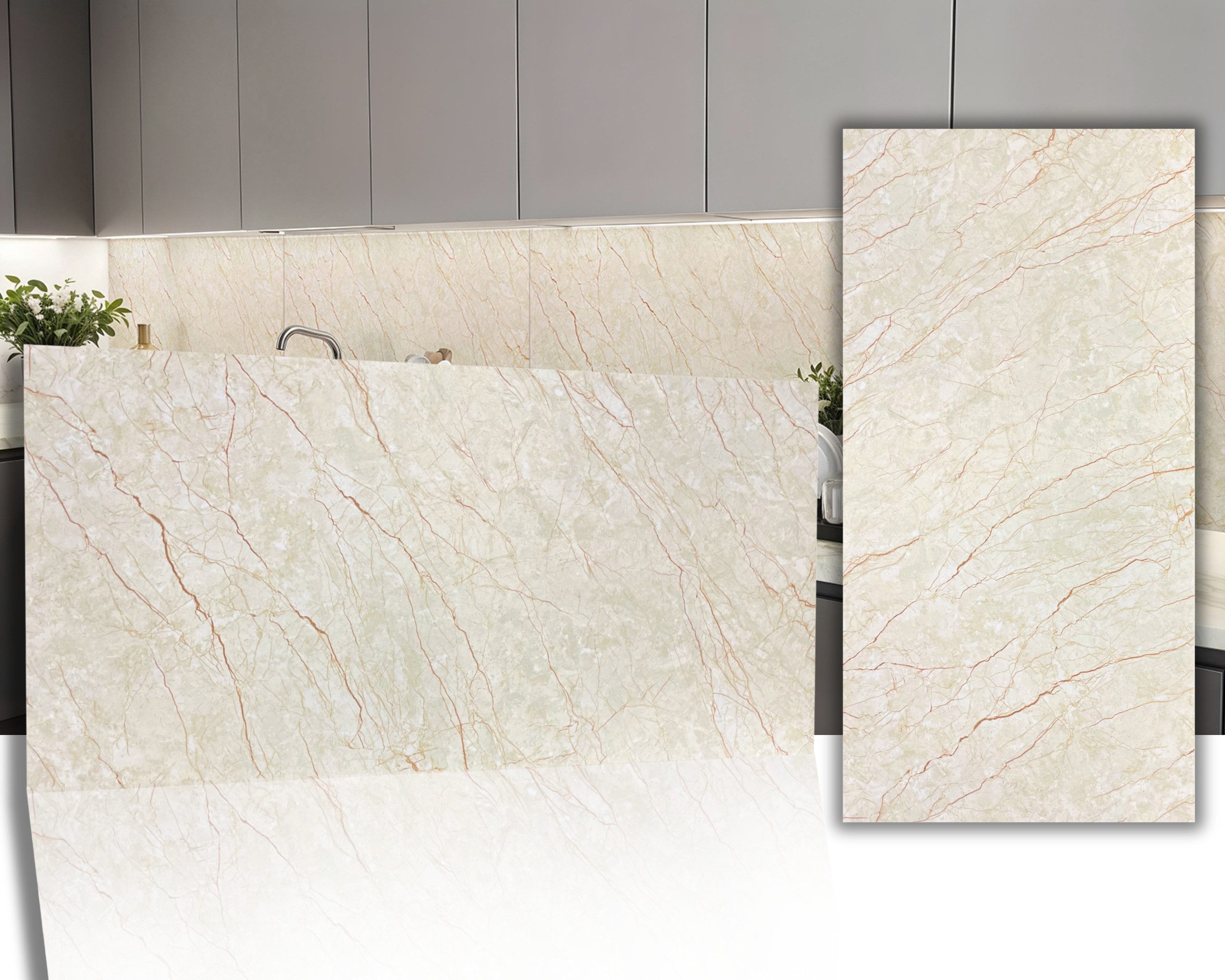 IKHEMalarka Wandpaneel Marmoroptik – Hochwertige PVC Wandverkleidung, BxL: 60x120 cm, 0,72 qm, (0,72m², 1 Stück) Alternative zu Fliesen & Marmor