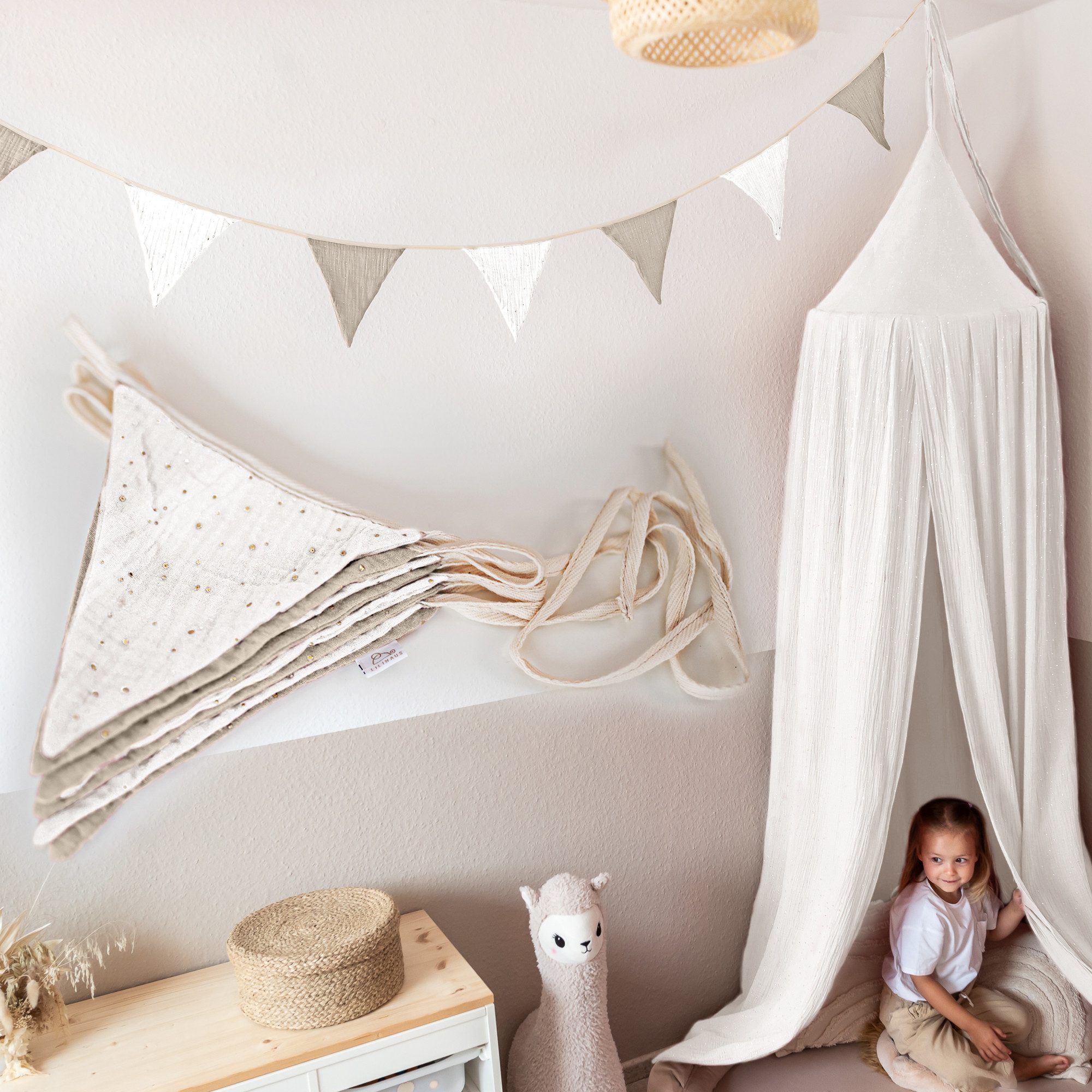 lilimaus Wimpelkette Sternenkette für Kinderzimmer - handgenähte Stoff-Girlande, handgefertigte Stoff-Girlande ca. 300 cm - Wimpel oder Sterne