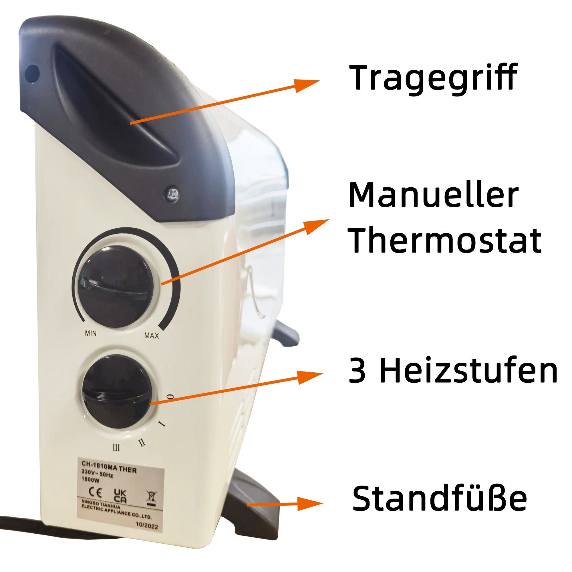 750/1050/1800 Heizlüfter, Heizgerät W (Weiß), W, Konvektor Elektroheizer 1800 Stufen Natsen mit Thermostat 3