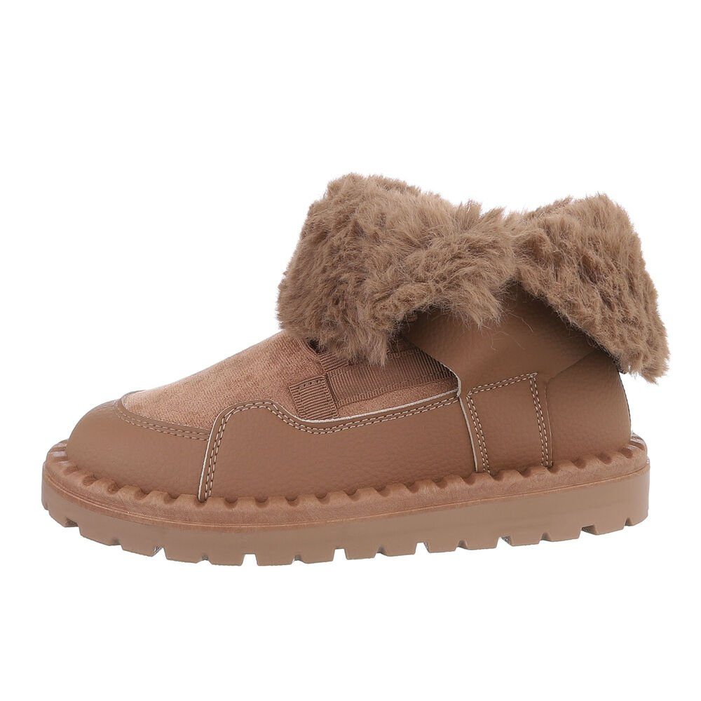 Ital-Design Damen Snowboots Freizeit Snowboots Flach Schnürstiefeletten in Hellbraun