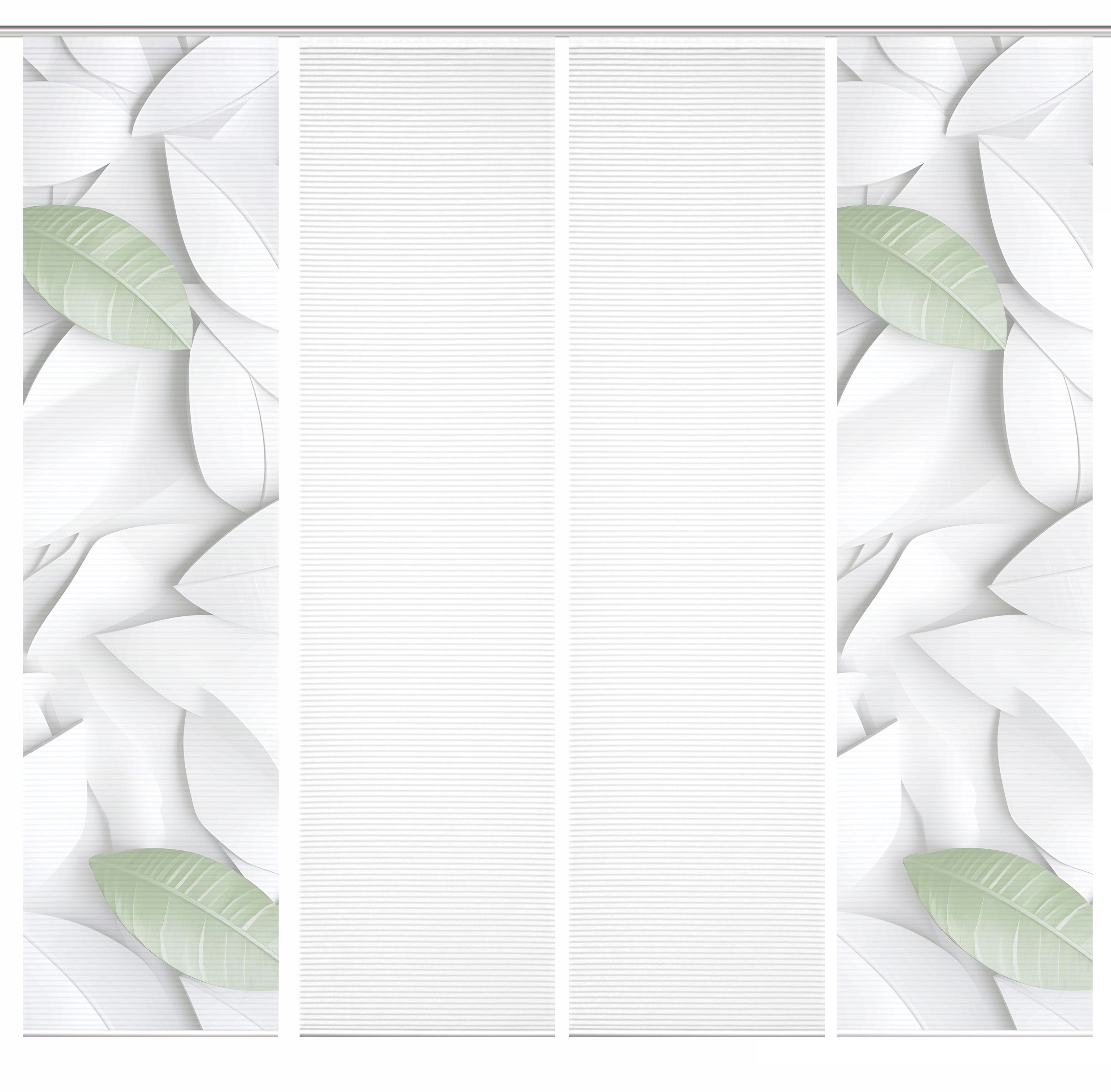 HOME in green Schiebegardine LISON (4 St), Paneelwagen, halbtransparent, SET DIGITALDRUCK,BAMBUSOPTIK RECYCELT